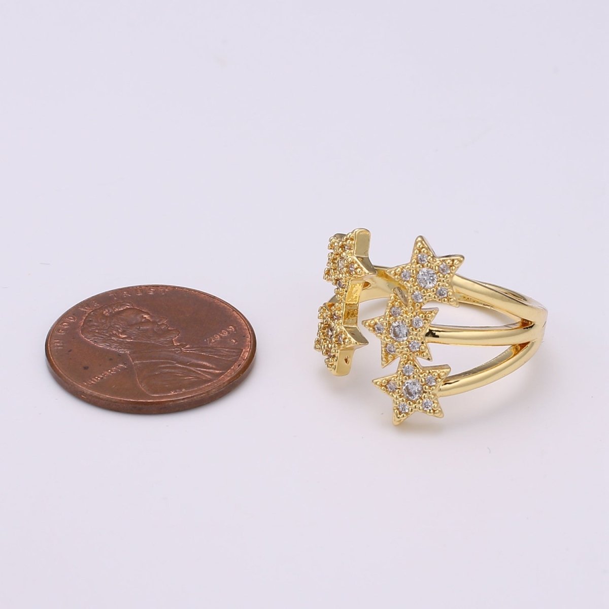 Gold Fireworks Ring, Twinkle Little Star Ring Micro Pave Ring for Valentine Gift Stack Ring Open Ring R-243