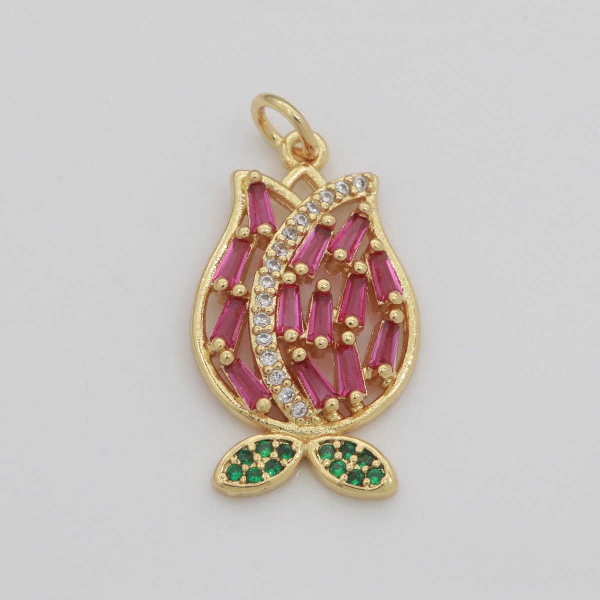 Gold flower Charm - Rose Petal pendant charm on gold filled chain - simple dainty jewelry component M-610