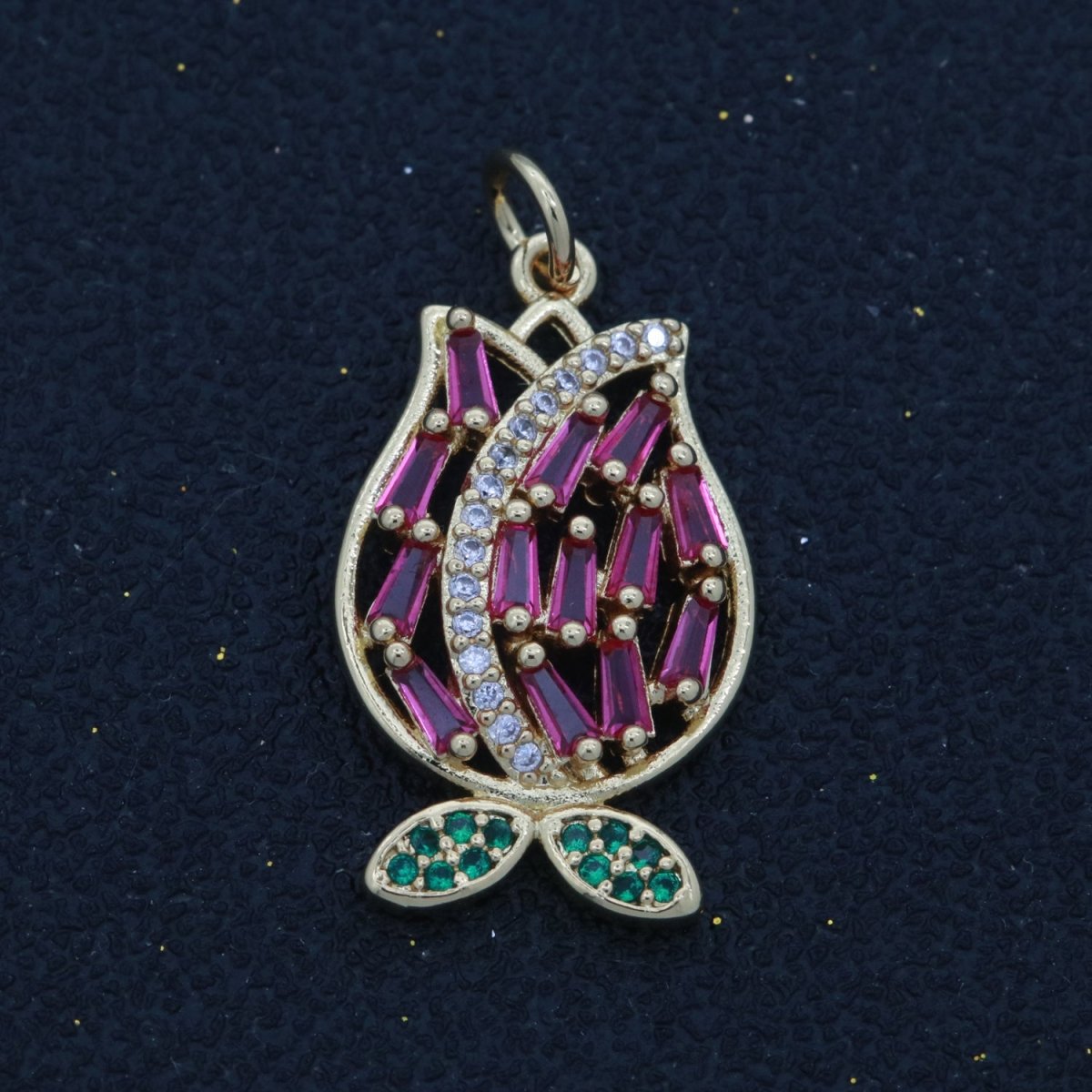 Gold flower Charm - Rose Petal pendant charm on gold filled chain - simple dainty jewelry component M-610