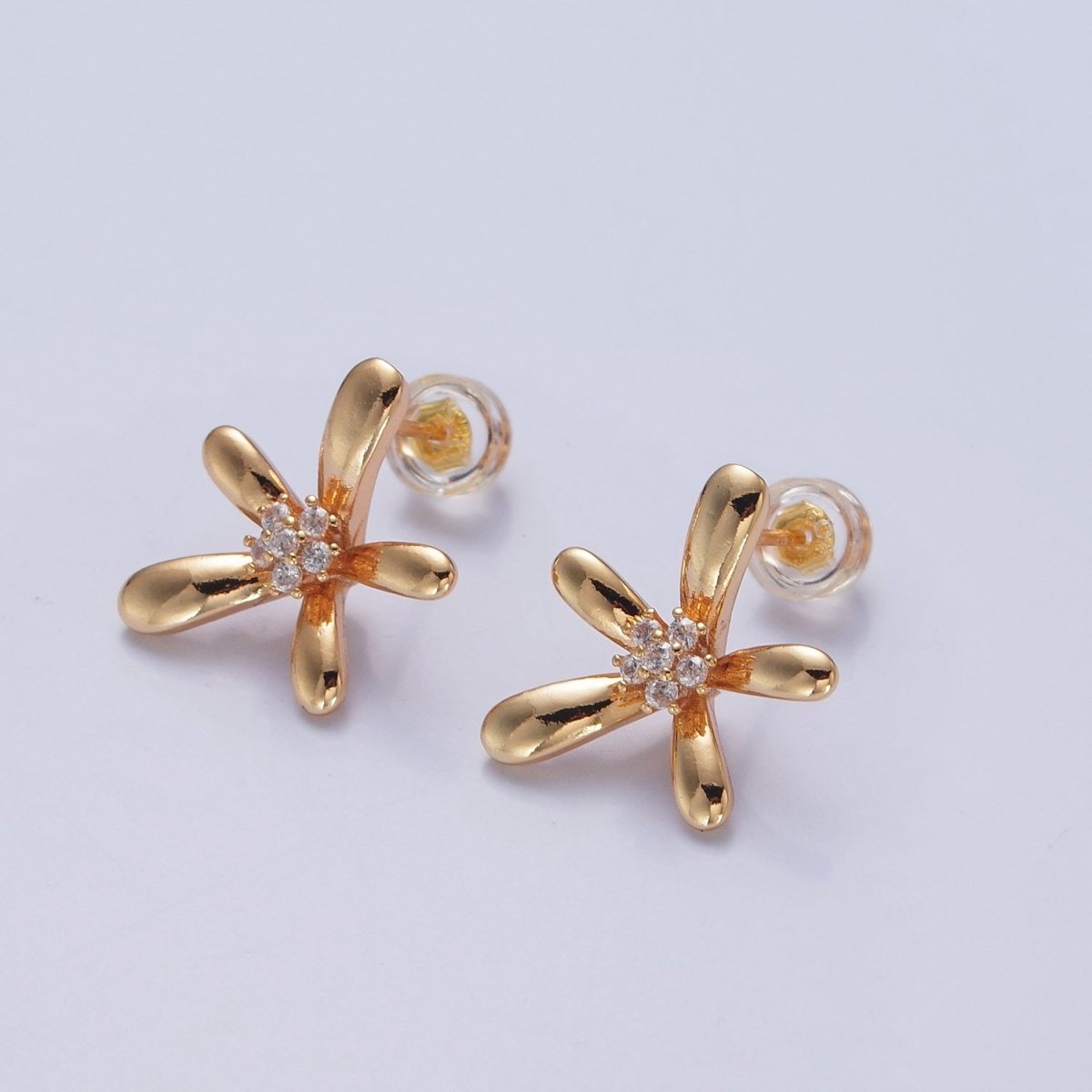Gold Flower Stud Earring Floral Jewelry V-383