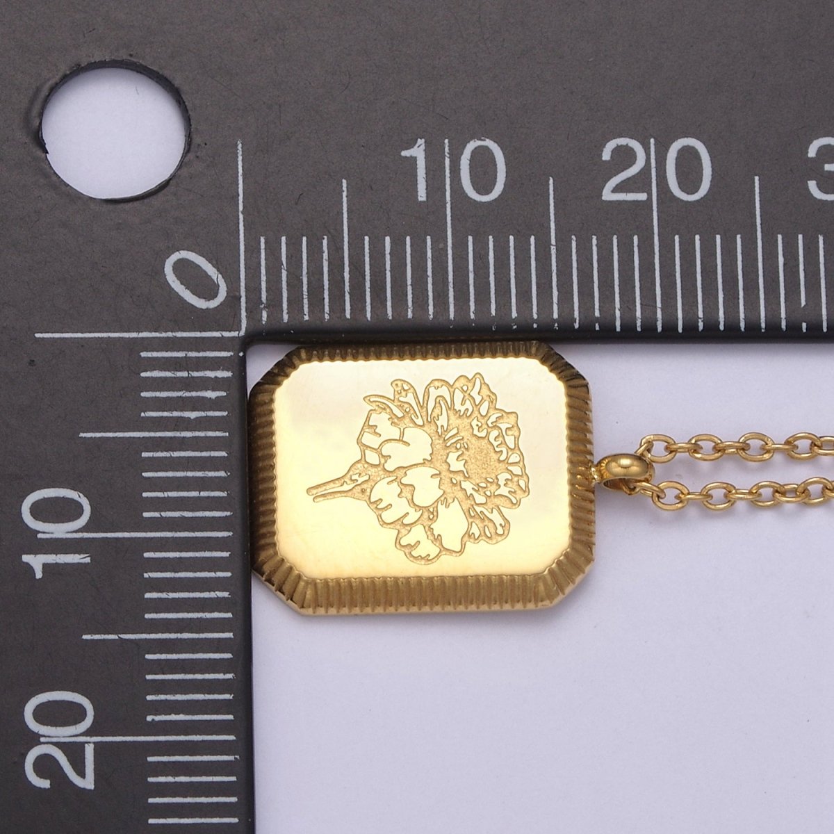 Gold Flower Tag Charm Engraved Floral Pendant Necklace with Cable Chain Necklace Wholesale Fashion Jewelry | WA-649 to WA-660 Clearance Pricing