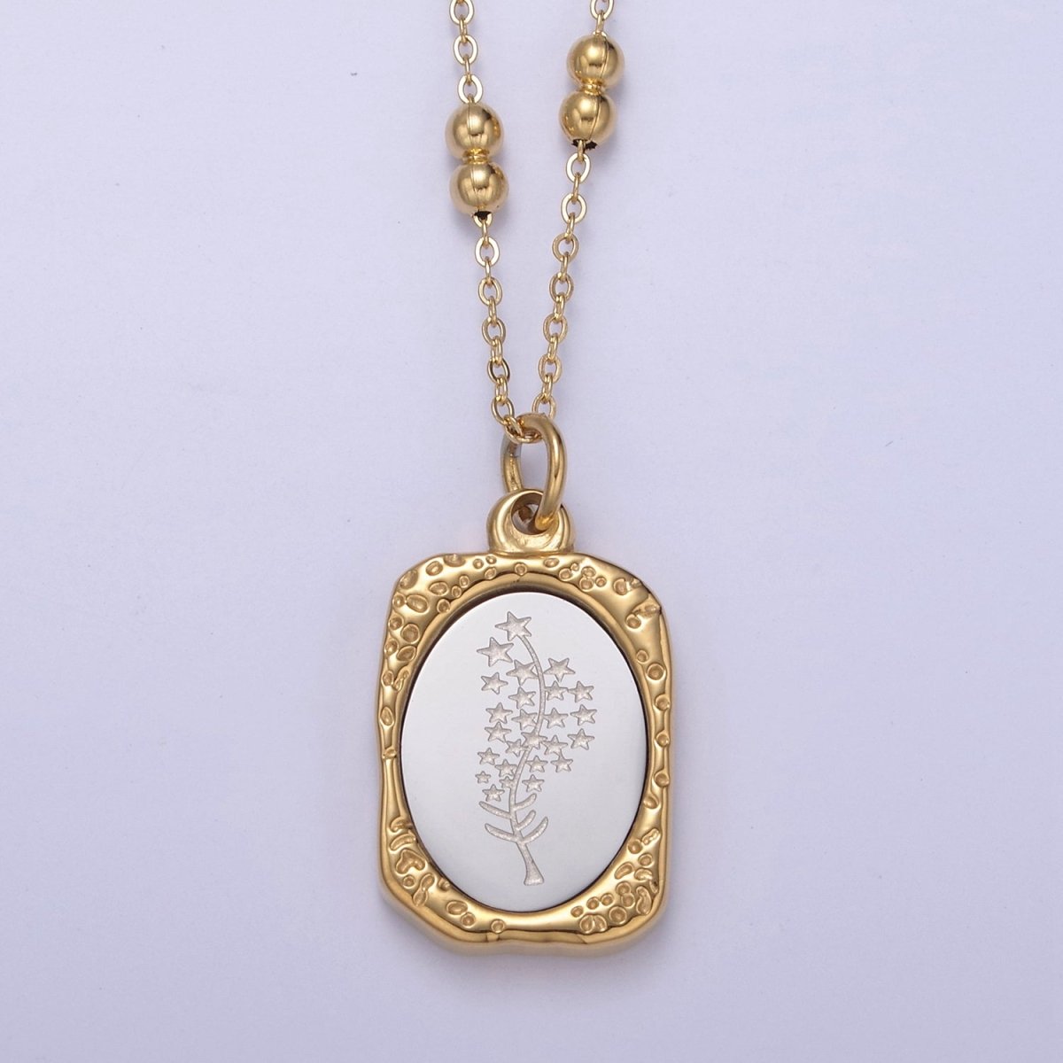 Gold Flower Tag Charm Engraved Floral Pendant Necklace with Satellite Chain Necklace Wholesale Fashion Jewelry | WA-708 to WA-720 Clearance Pricing