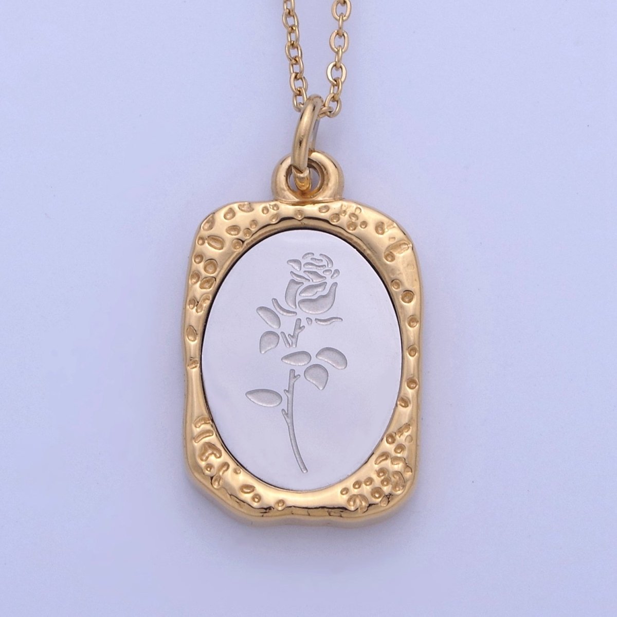 Gold Flower Tag Charm Engraved Floral Pendant Necklace with Satellite Chain Necklace Wholesale Fashion Jewelry | WA-708 to WA-720 Clearance Pricing