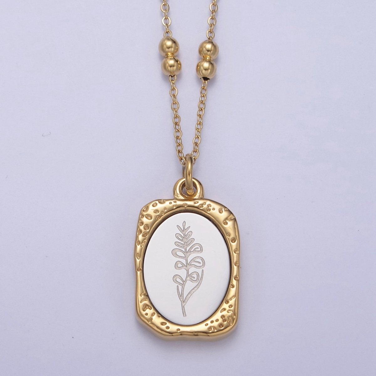 Gold Flower Tag Charm Engraved Floral Pendant Necklace with Satellite Chain Necklace Wholesale Fashion Jewelry | WA-708 to WA-720 Clearance Pricing