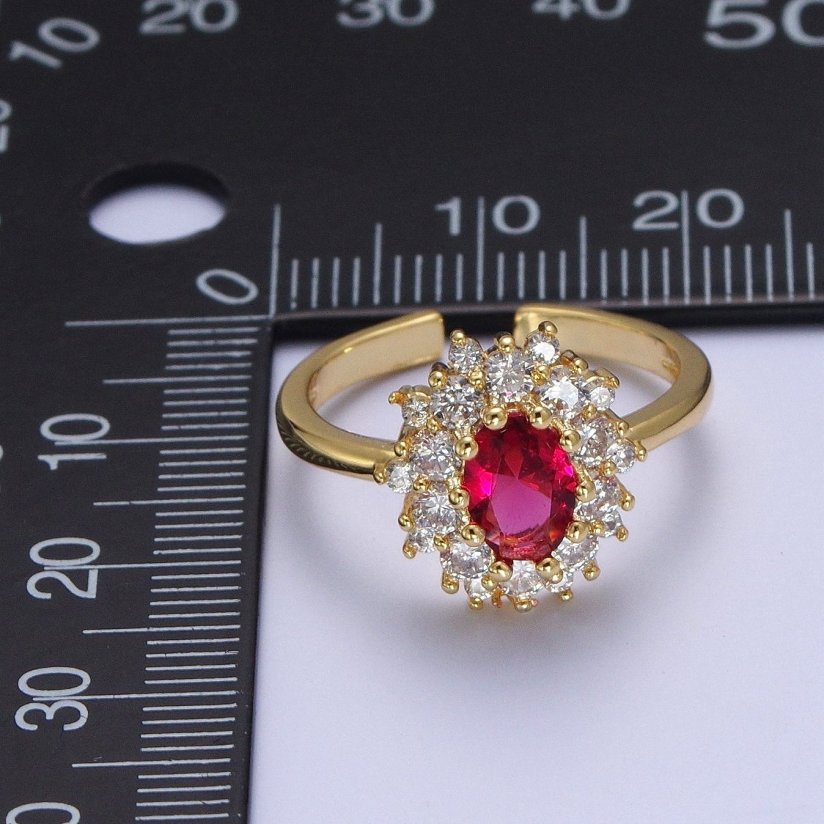Gold Fuchsia Cubic Zirconia Flower Celestial Star Adjustable Ring S-246