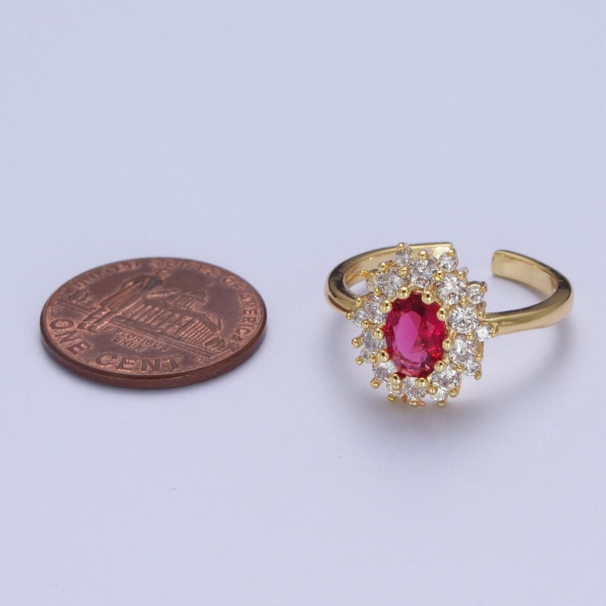 Gold Fuchsia Cubic Zirconia Flower Celestial Star Adjustable Ring S-246