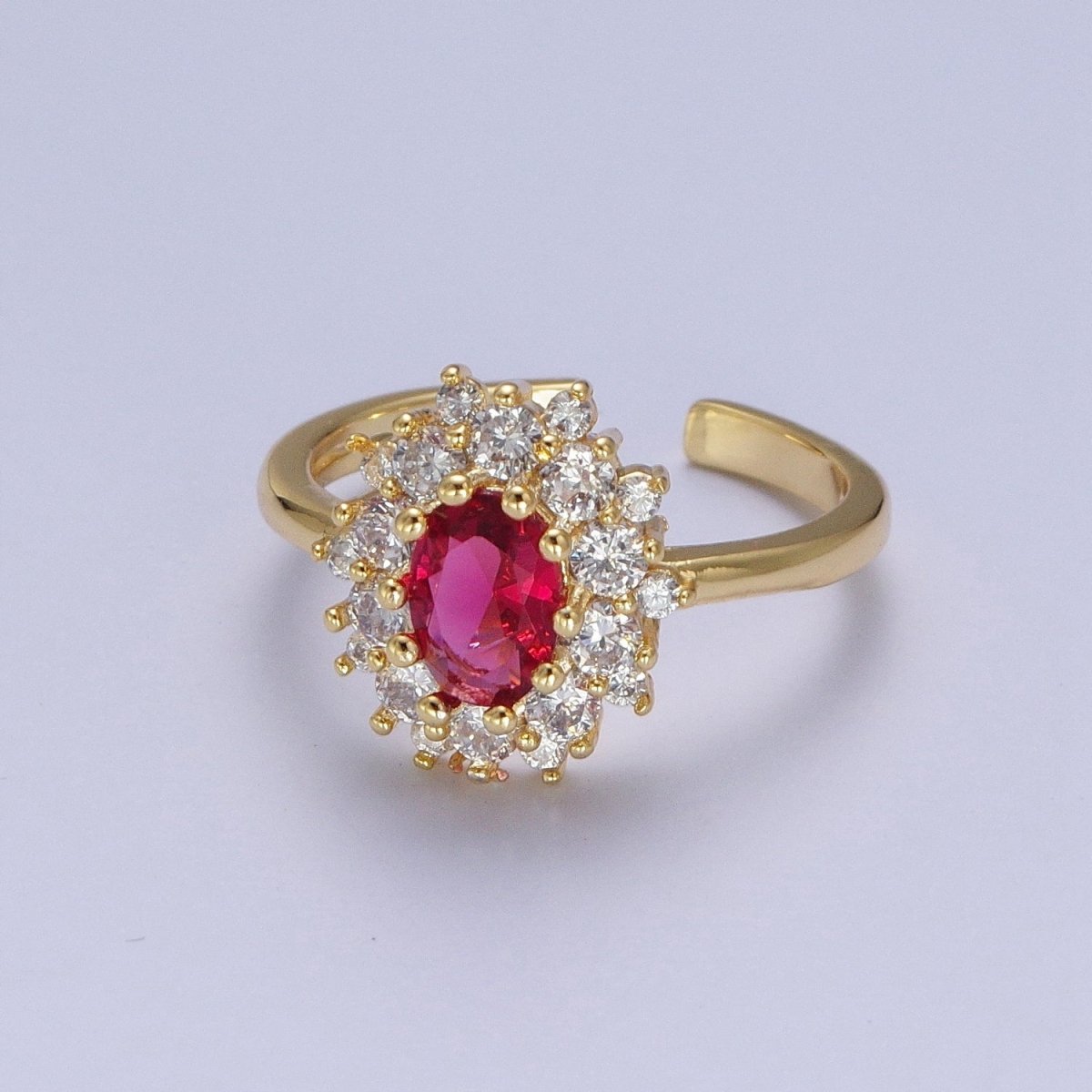 Gold Fuchsia Cubic Zirconia Flower Celestial Star Adjustable Ring S-246