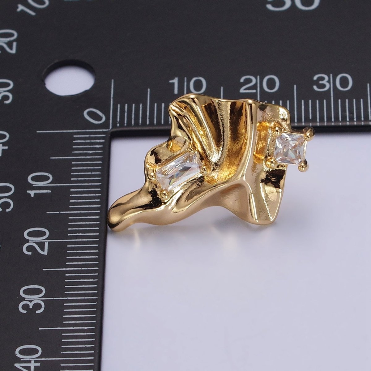 Gold Geometric Abstract Foil Clear CZ Square Baguette Stud Earrings | AB133