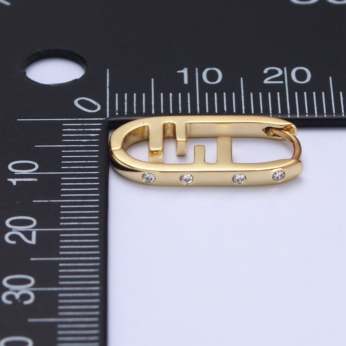 Gold Geometric Bar Lined Dotted CZ Lined Oblong U-Shaped Hoop Earrings | AB416