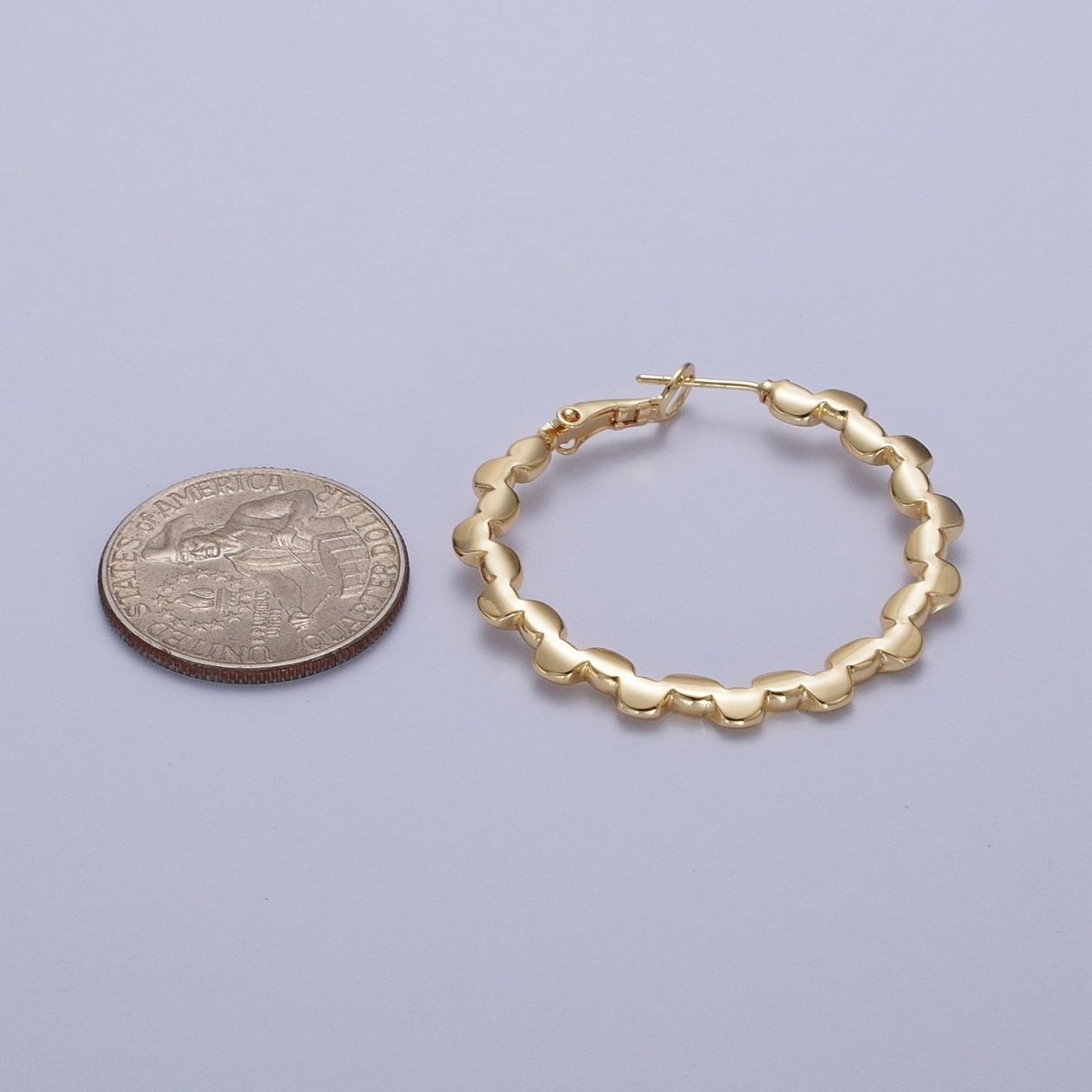 Gold Geometric Gear 40mm Modern Hoop Earring Q-085