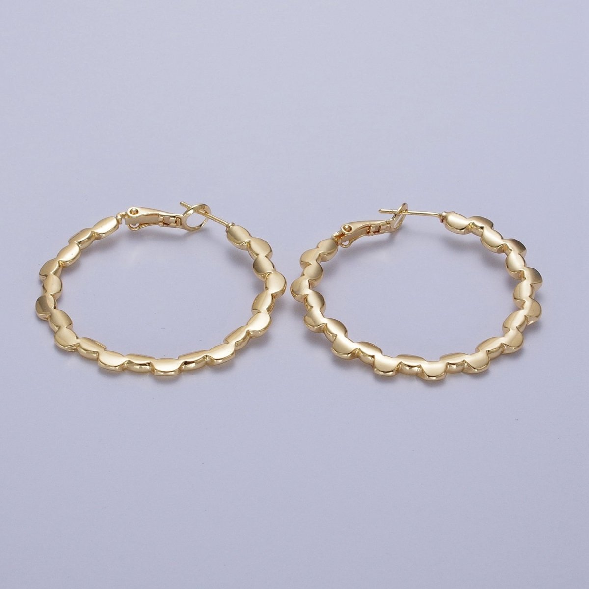 Gold Geometric Gear 40mm Modern Hoop Earring Q-085