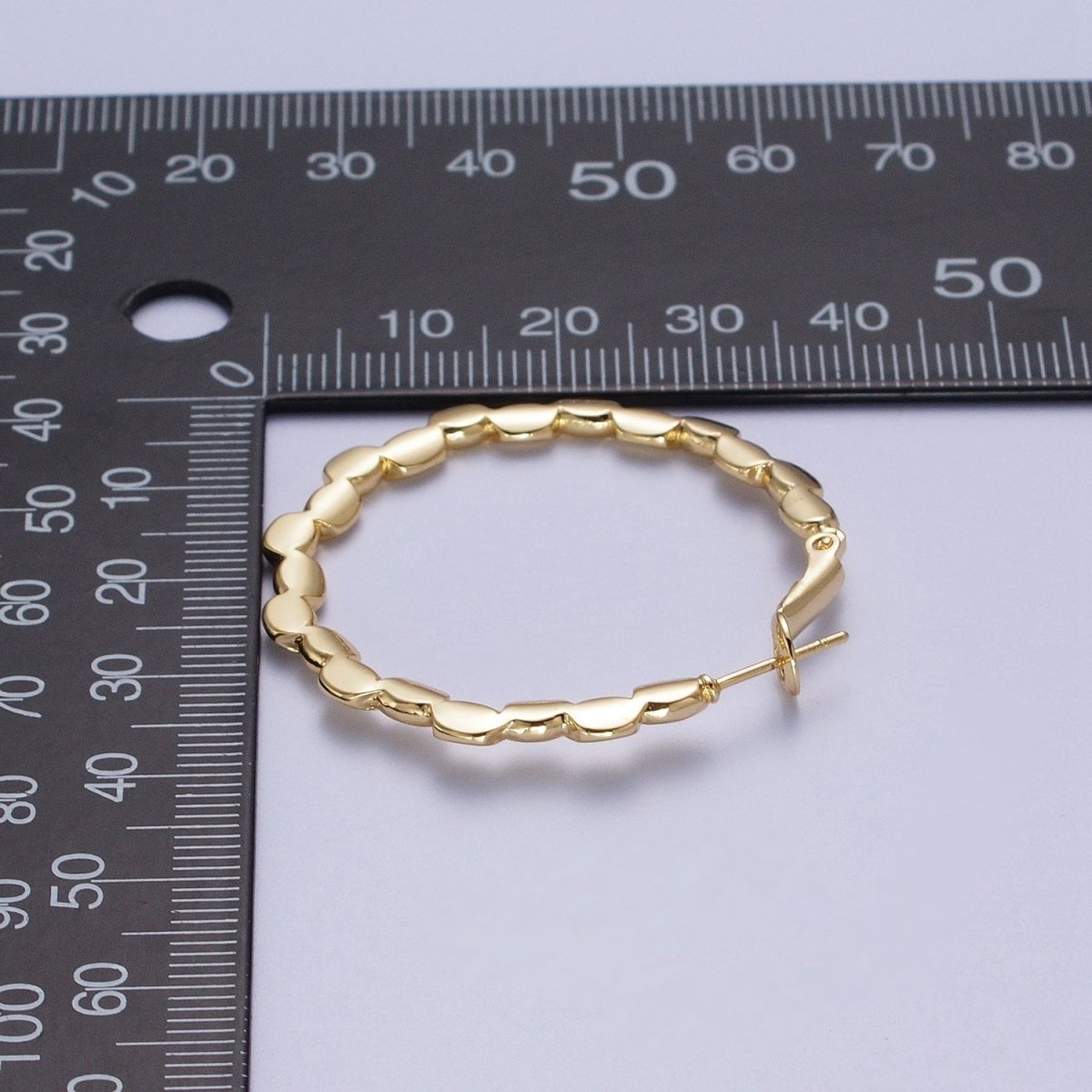 Gold Geometric Gear 40mm Modern Hoop Earring Q-085
