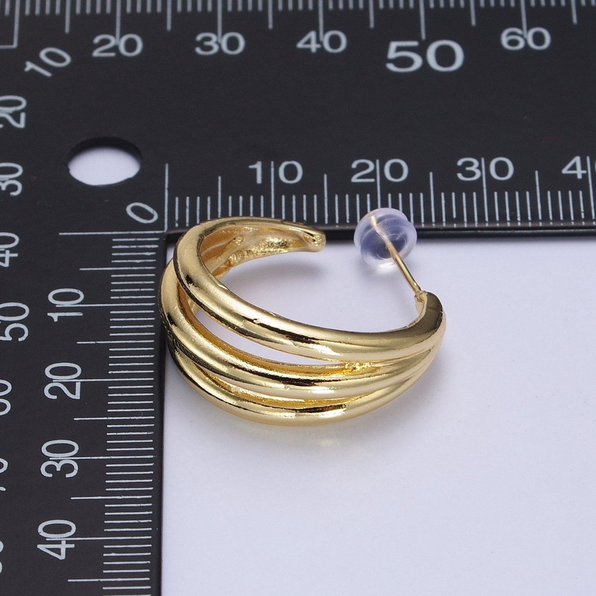 Gold Geometric Triple Bar C-Shaped 25mm Hoop Earrings | AB059