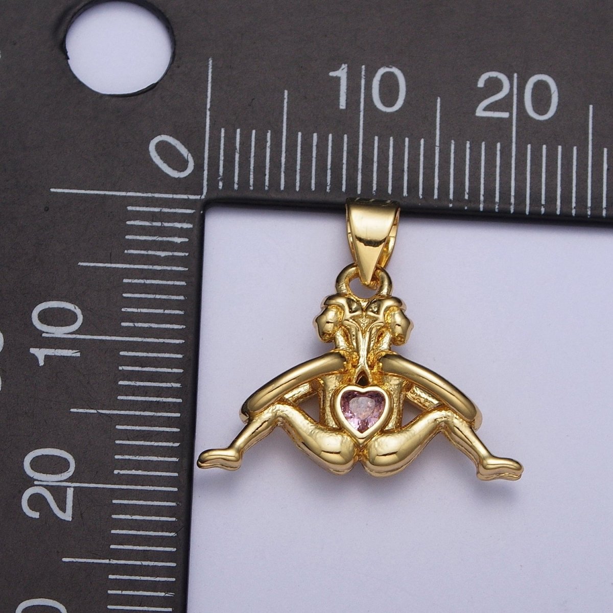 Gold Greek Myth of Soulmates Pendants, Lesbian Couple with Pink Heart Cubic Zirconia Between For Jewelry Making | X473