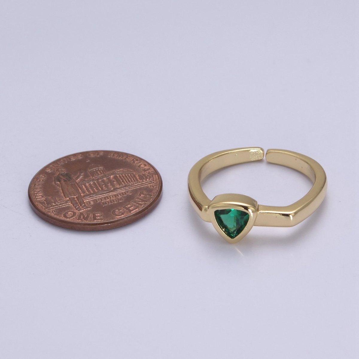 Gold Green CZ ring, Emerald ring, open ring, adjustable ring, green stone ring, dainty ring, stackable ring U-501