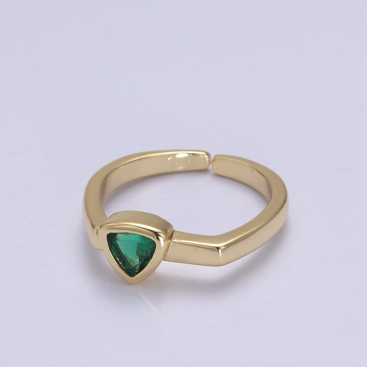 Gold Green CZ ring, Emerald ring, open ring, adjustable ring, green stone ring, dainty ring, stackable ring U-501