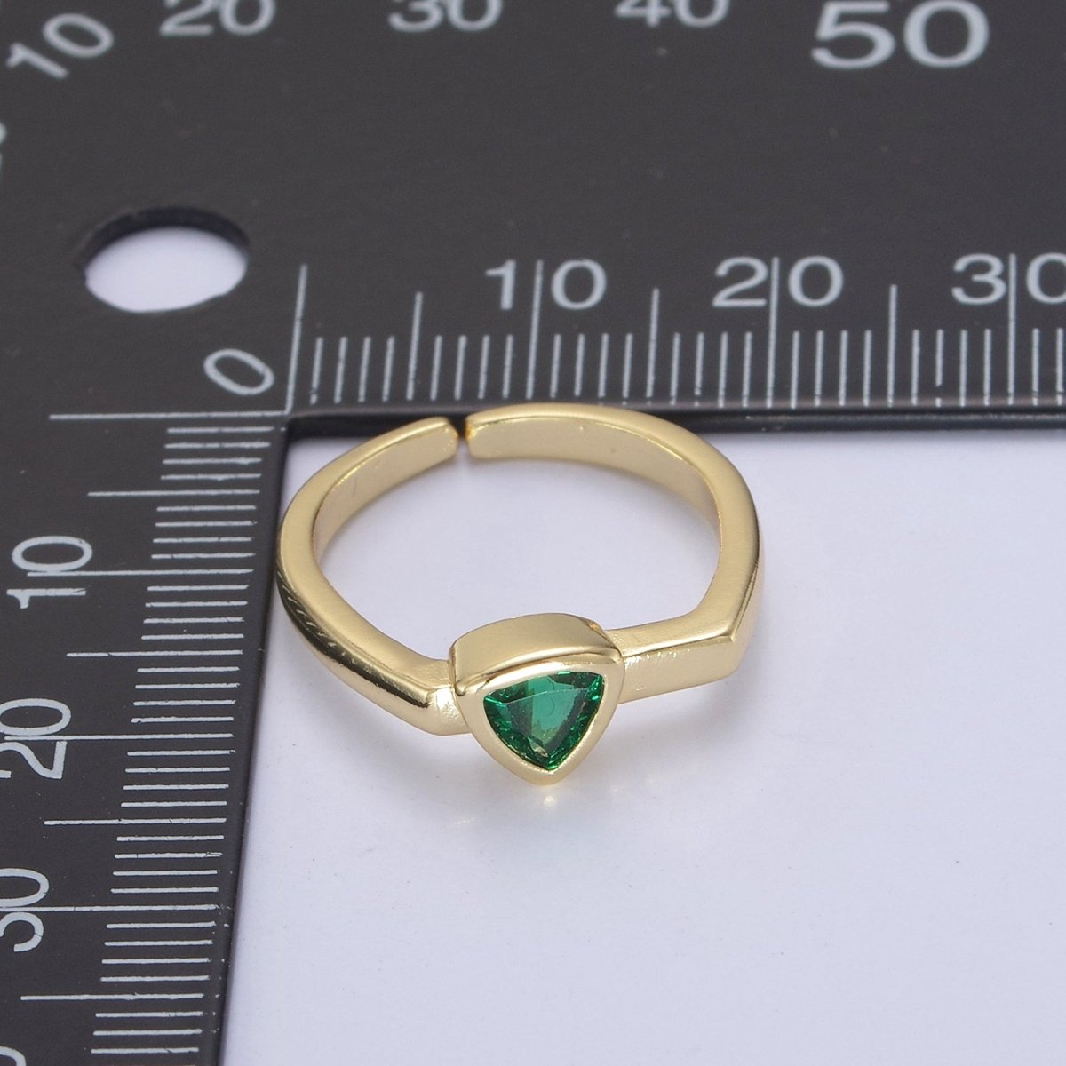 Gold Green CZ ring, Emerald ring, open ring, adjustable ring, green stone ring, dainty ring, stackable ring U-501