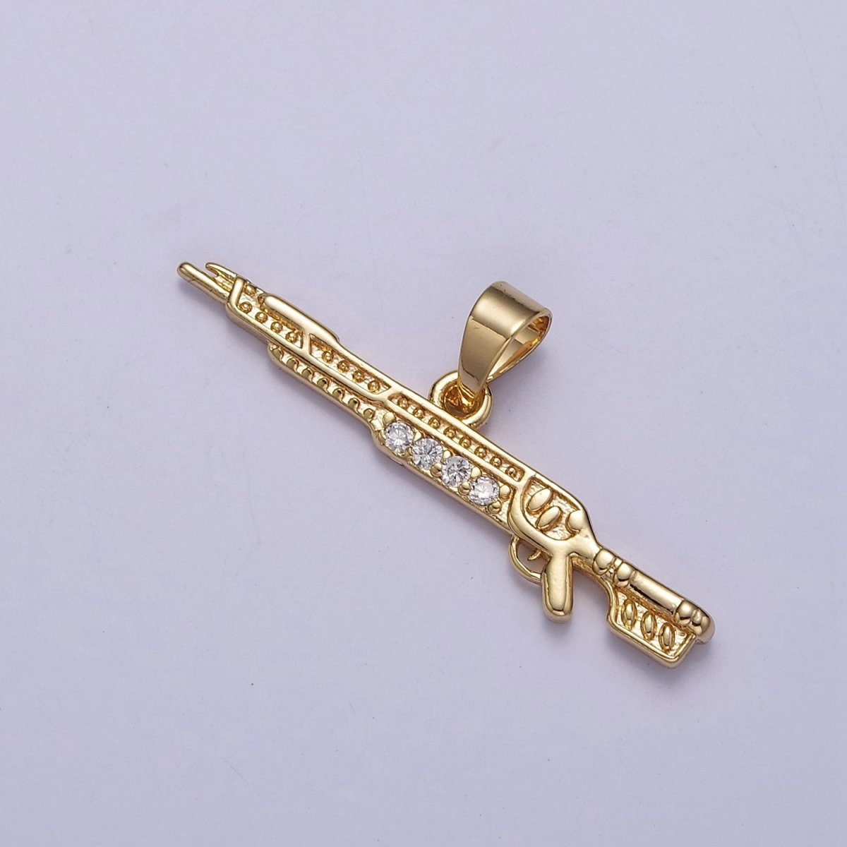 Gold Gun Charm Rifle Pendant, Shotgun Charm Jewelry Supply J-436