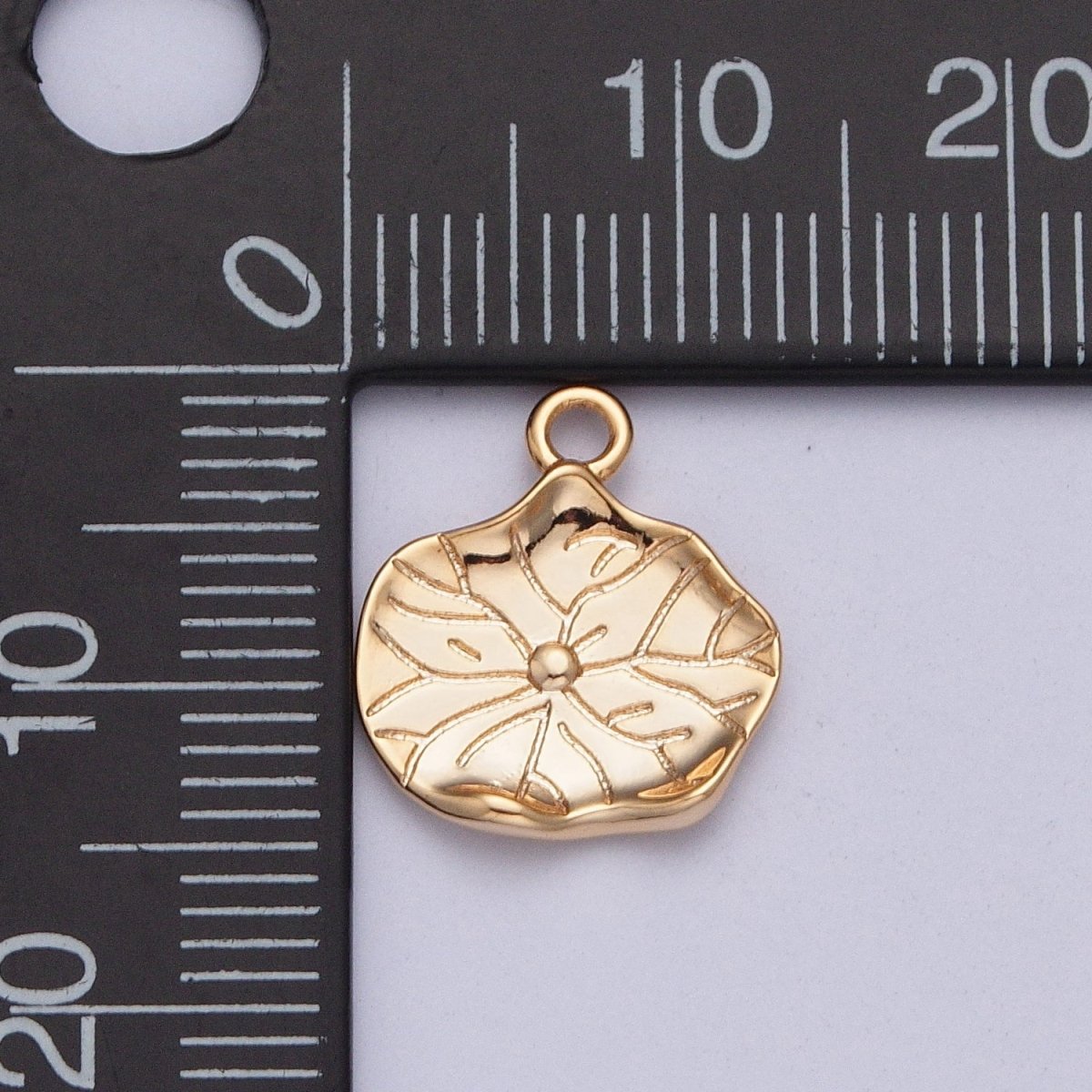 Gold Hammered Lily Pad Leaf Nature Charm Jewelry Making Component | X-200