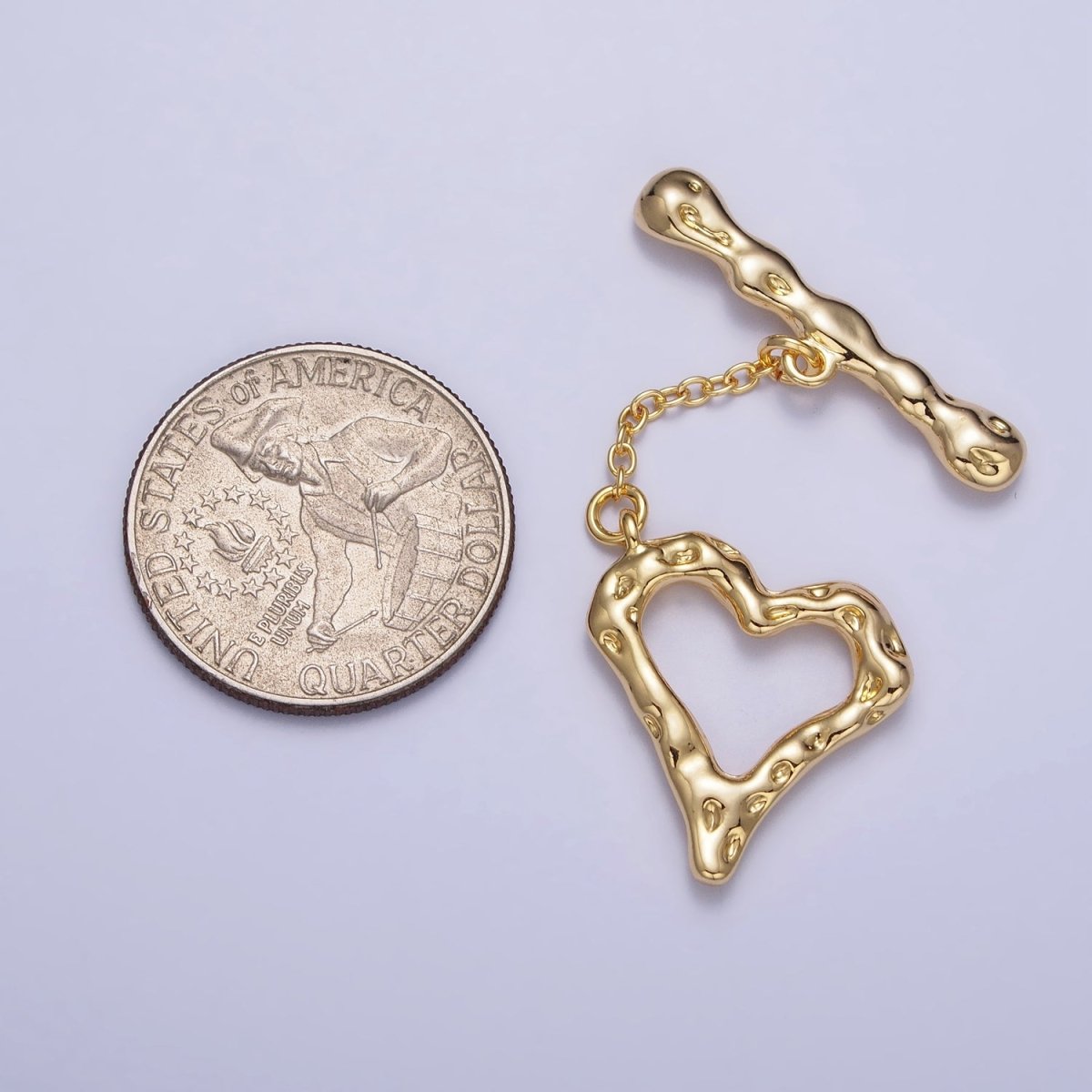 Gold Hammered Textured Heart Bar Toggle Clasps Jewelry Closure Supply | Z-110