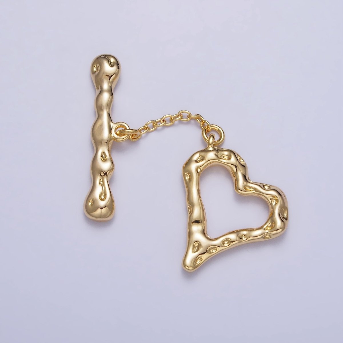 Gold Hammered Textured Heart Bar Toggle Clasps Jewelry Closure Supply | Z-110
