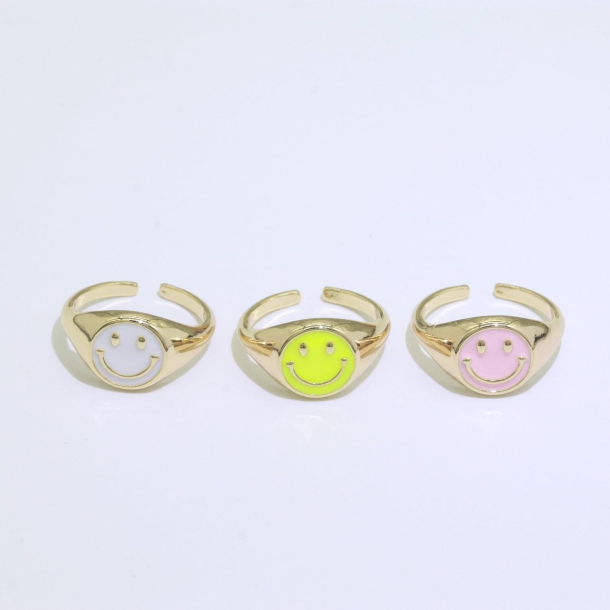 Gold Happy Face Ring • Smiley Face Ring • Enamel Epoxy Emoji Ring • Signet Ring• Birthday Gift y2k Jewelry for Teenager O-425 ~ O-430