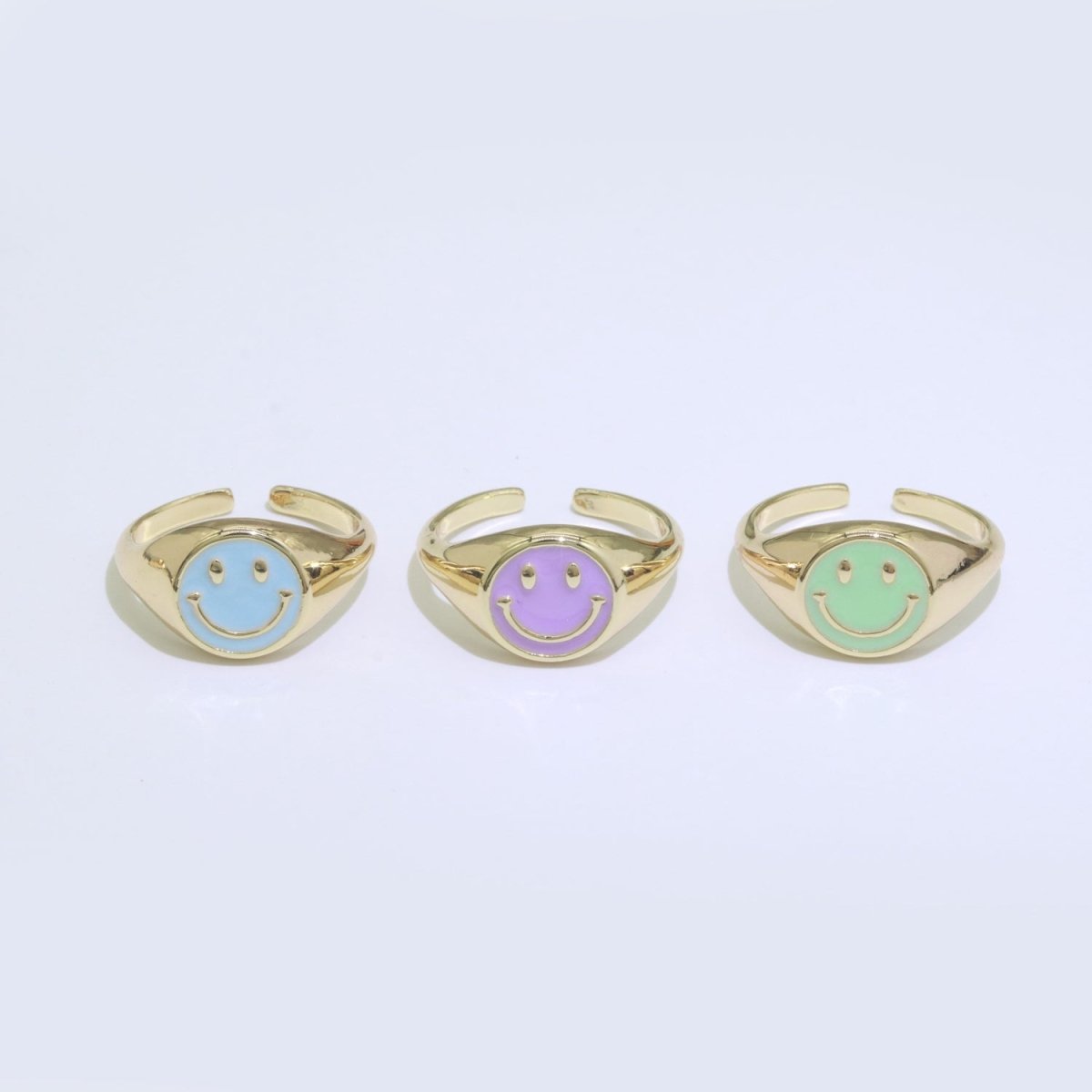 Gold Happy Face Ring • Smiley Face Ring • Enamel Epoxy Emoji Ring • Signet Ring• Birthday Gift y2k Jewelry for Teenager O-425 ~ O-430