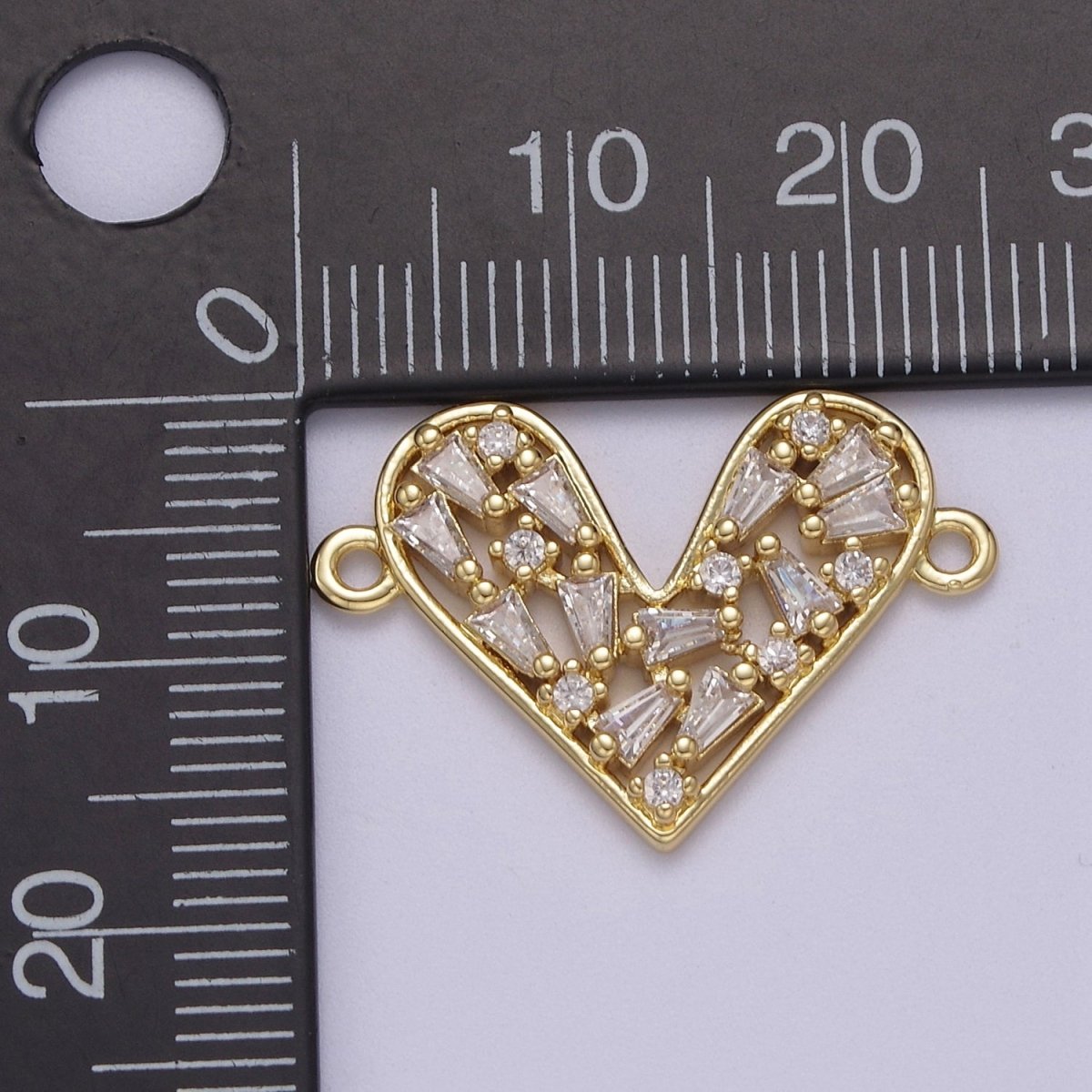 OS Gold Heart Clear CZ Micro Pave Charm Connector Baguette Cluster Link Connector F-056