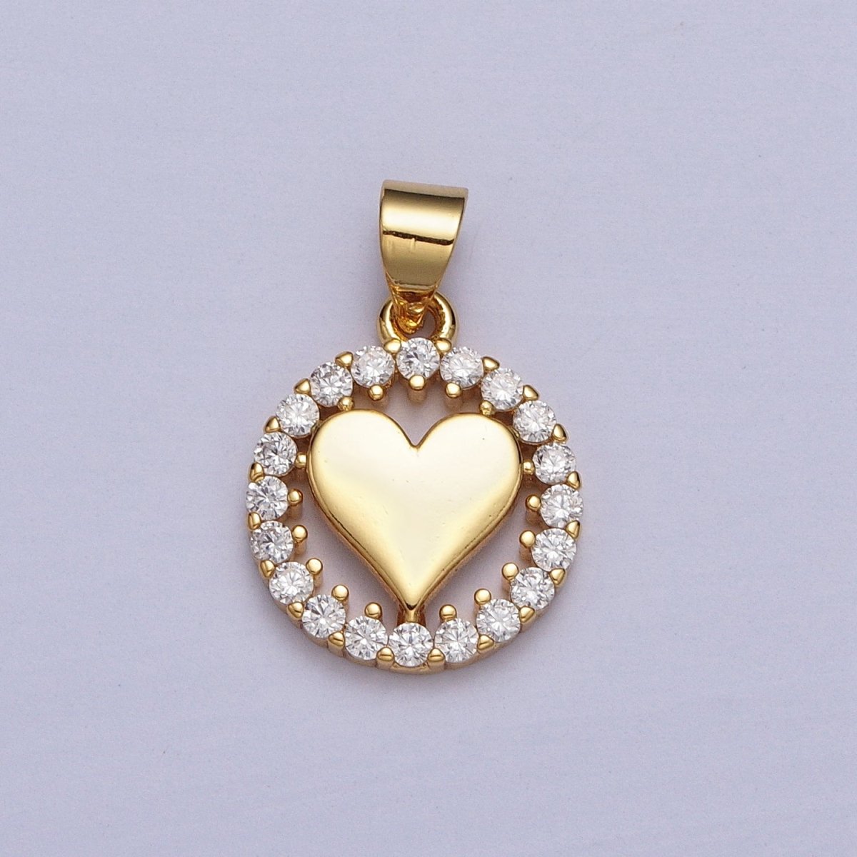 Gold Heart Clear Micro Paved CZ Open Round Pendant | AA007