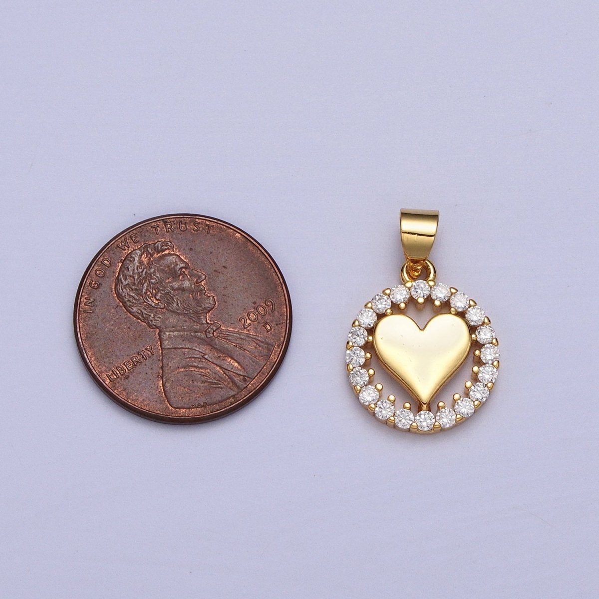Gold Heart Clear Micro Paved CZ Open Round Pendant | AA007