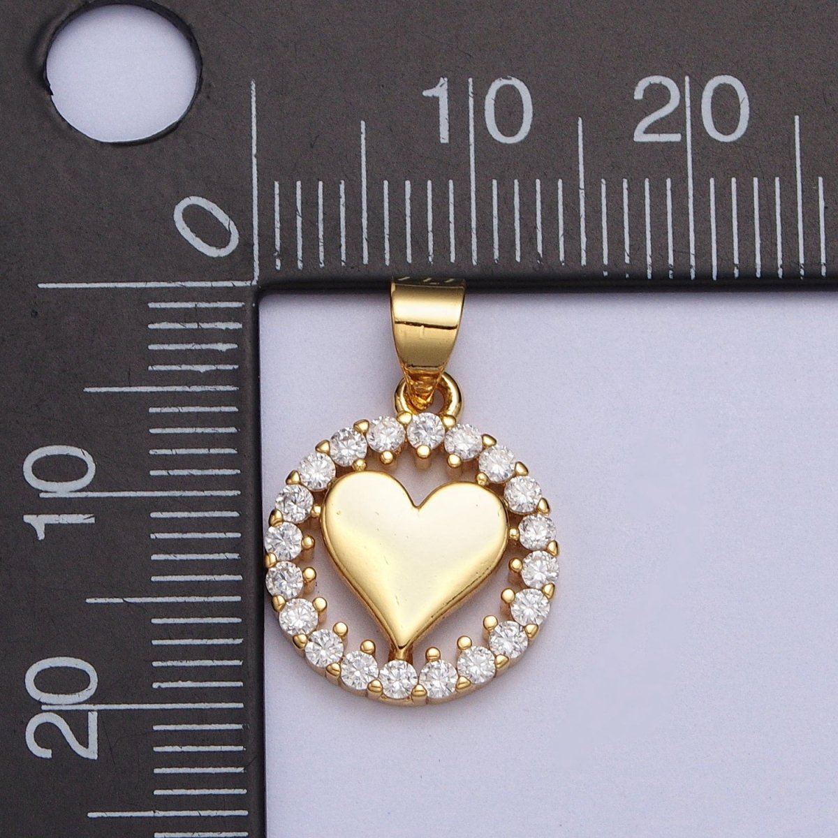 Gold Heart Clear Micro Paved CZ Open Round Pendant | AA007