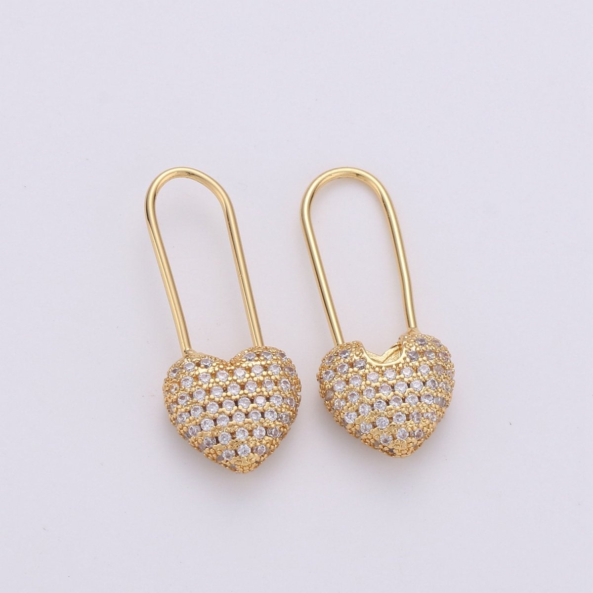Gold Heart earrings Pin earrings Heart jewelry Unique earrings Unique jewelry Gold earrings Dainty earrings Delicate Earrings K-543