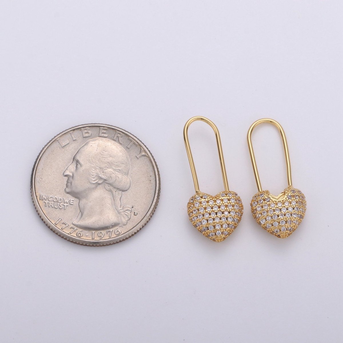 Gold Heart earrings Pin earrings Heart jewelry Unique earrings Unique jewelry Gold earrings Dainty earrings Delicate Earrings K-543