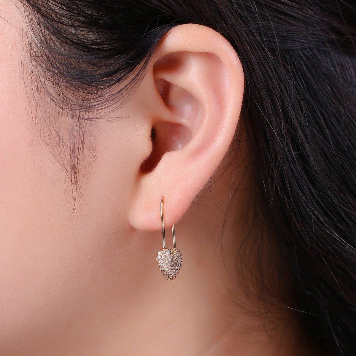 Gold Heart earrings Pin earrings Heart jewelry Unique earrings Unique jewelry Gold earrings Dainty earrings Delicate Earrings K-543