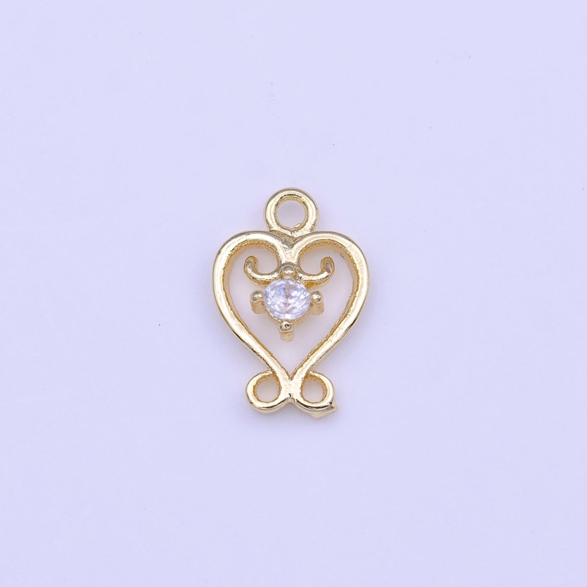 Gold Heart Frame Round Clear CZ Mini Charm | C-558