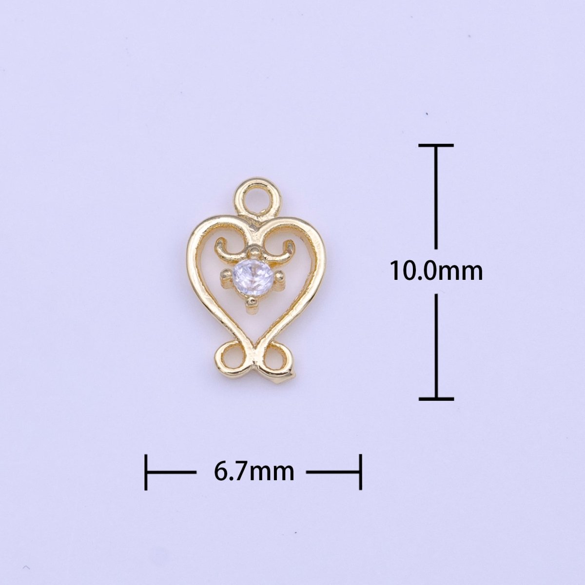 Gold Heart Frame Round Clear CZ Mini Charm | C-558