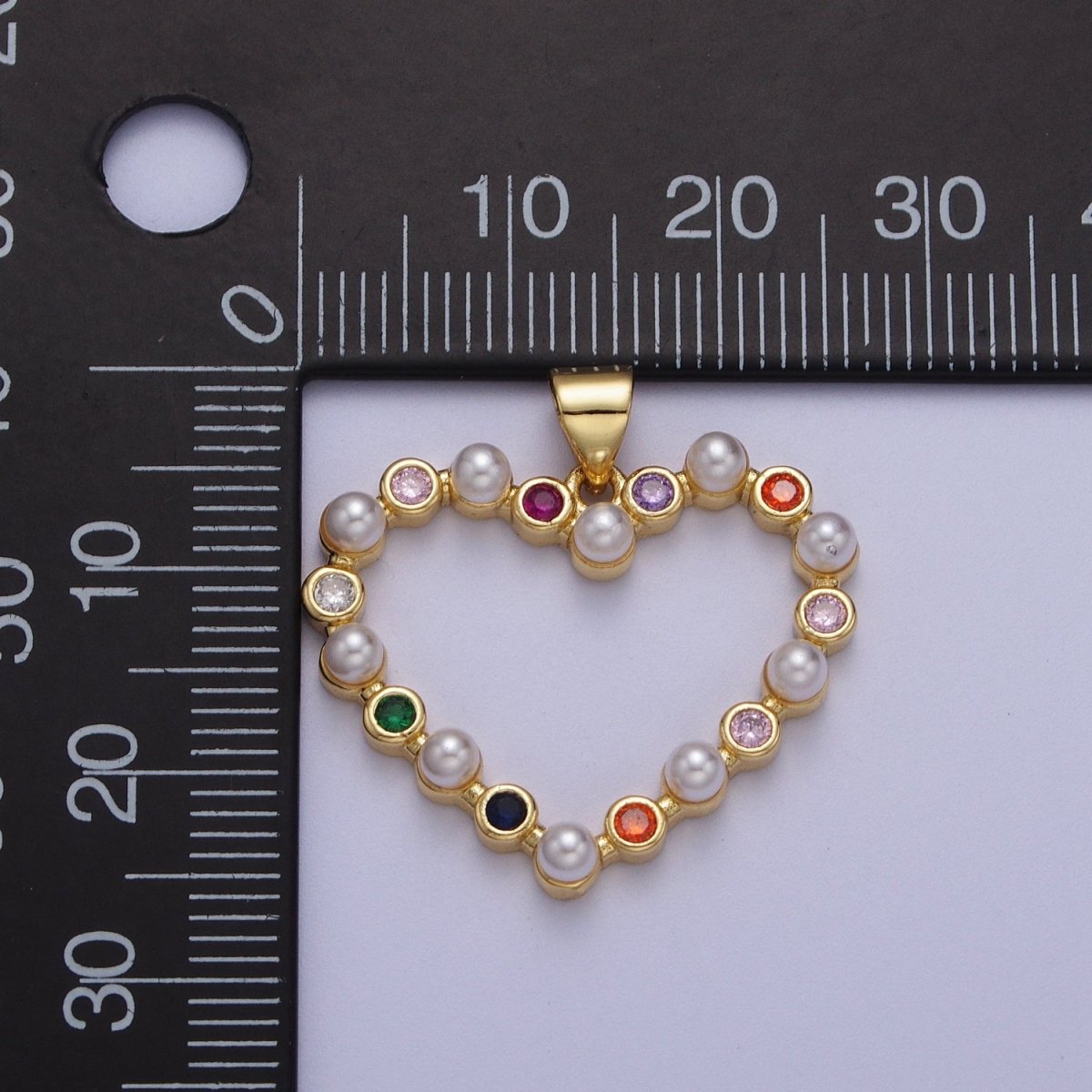 Gold Heart Round Pearl Multicolor Cubic Zirconia Pendant  H-656