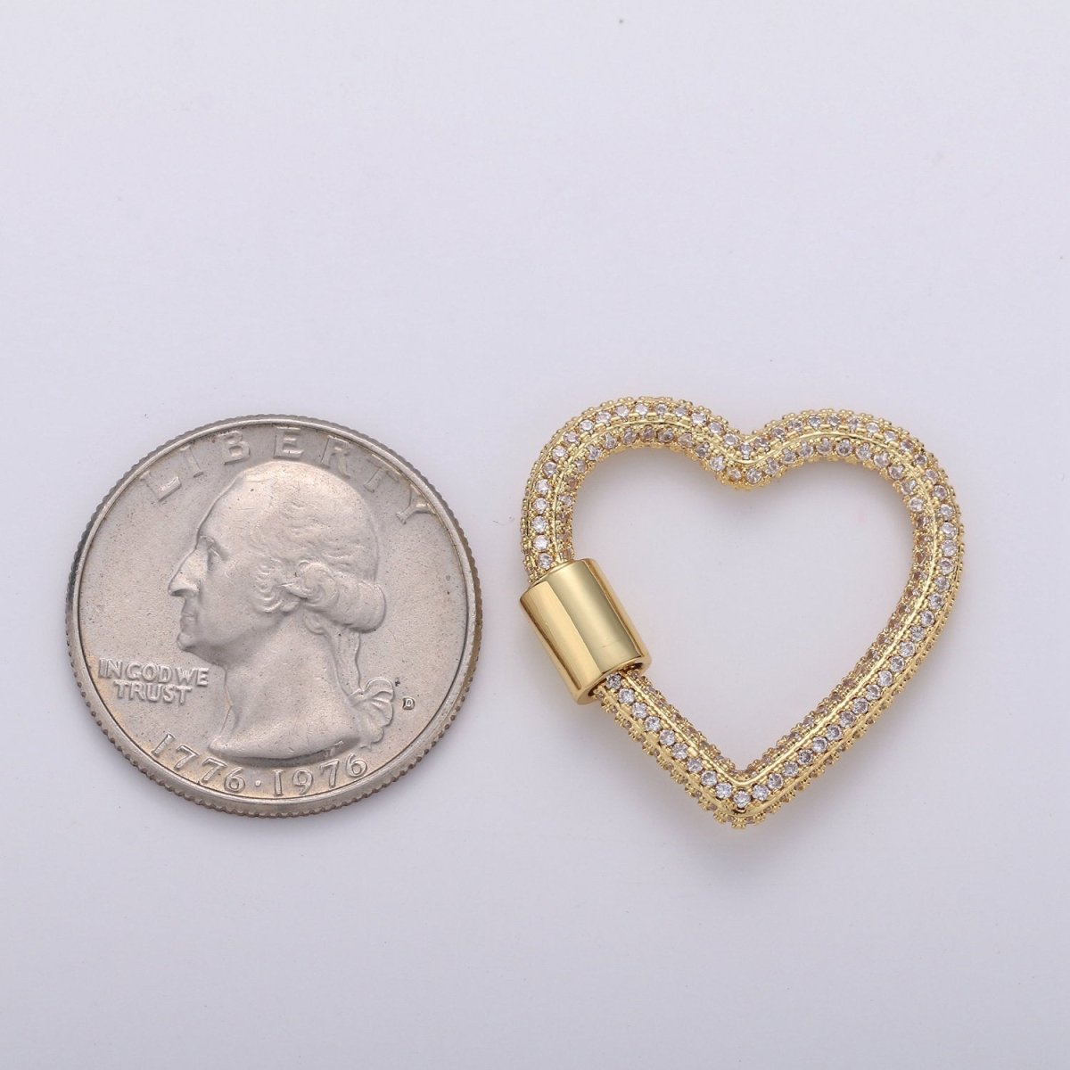 Gold Heart Screw Clasp, Screw Clasp Heart , Carabiner Clasp Pave Heart Shaped Clasps for Necklace Bracelet Component, K-545