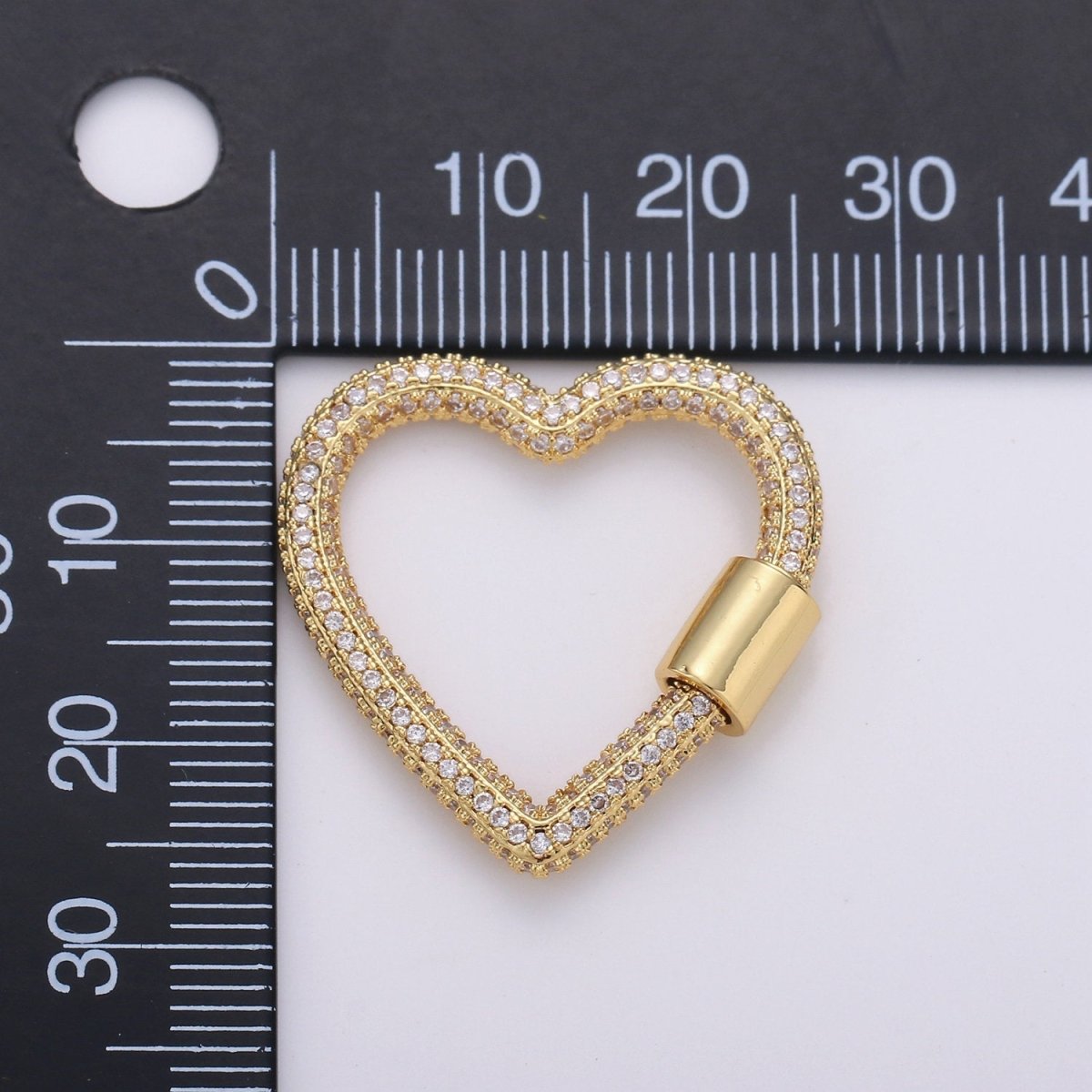 Gold Heart Screw Clasp, Screw Clasp Heart , Carabiner Clasp Pave Heart Shaped Clasps for Necklace Bracelet Component, K-545