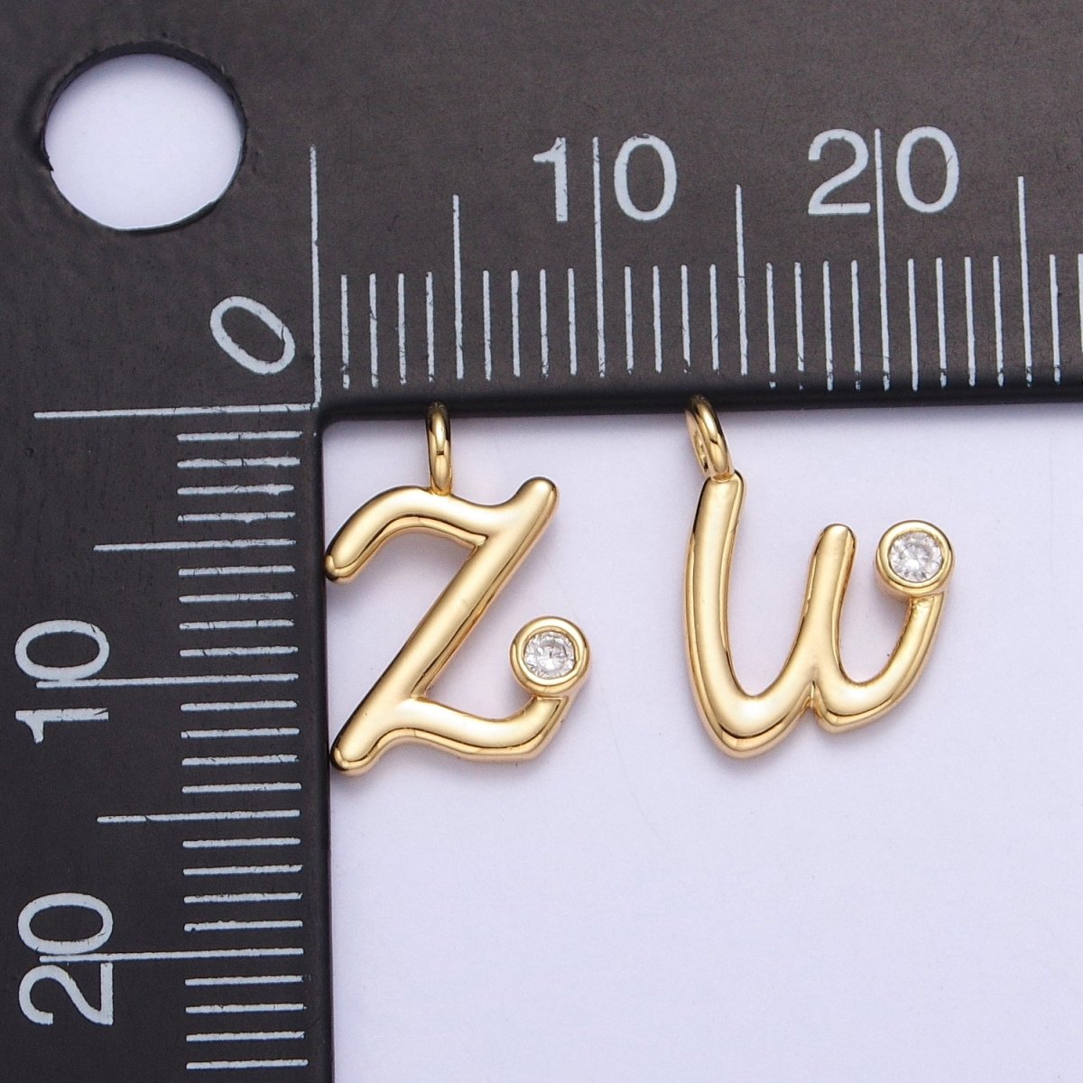 Gold Initial Alphabet Lower Case Cursive Letter Clear CZ Personalized Charm | A-507-A-519