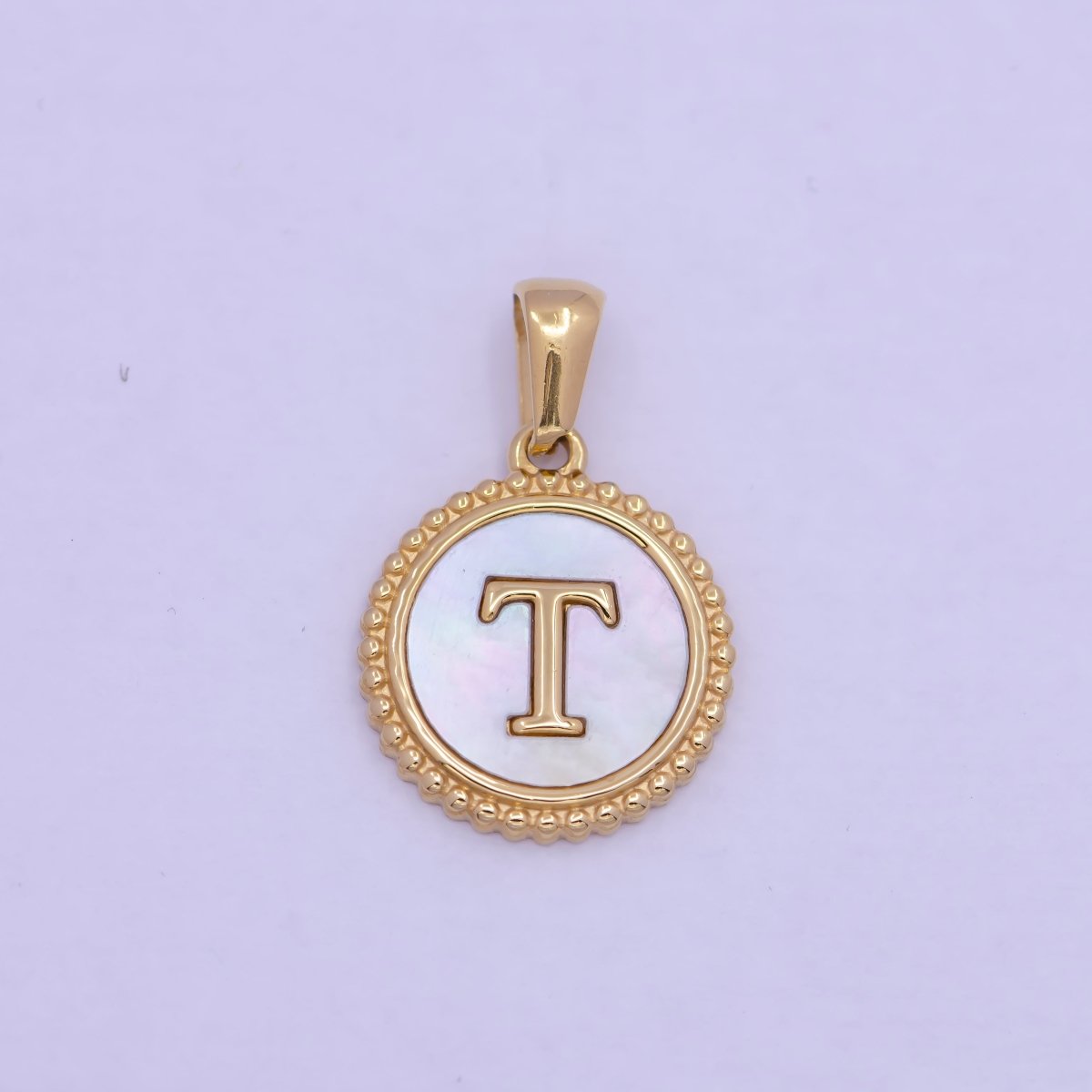 Gold Initial Letter Necklace Pendant Alphabet Charm Shell Pearl Letter Minimalist Jewelry Supply Coin Pendant for Necklace Bracelet A-888-A-900
