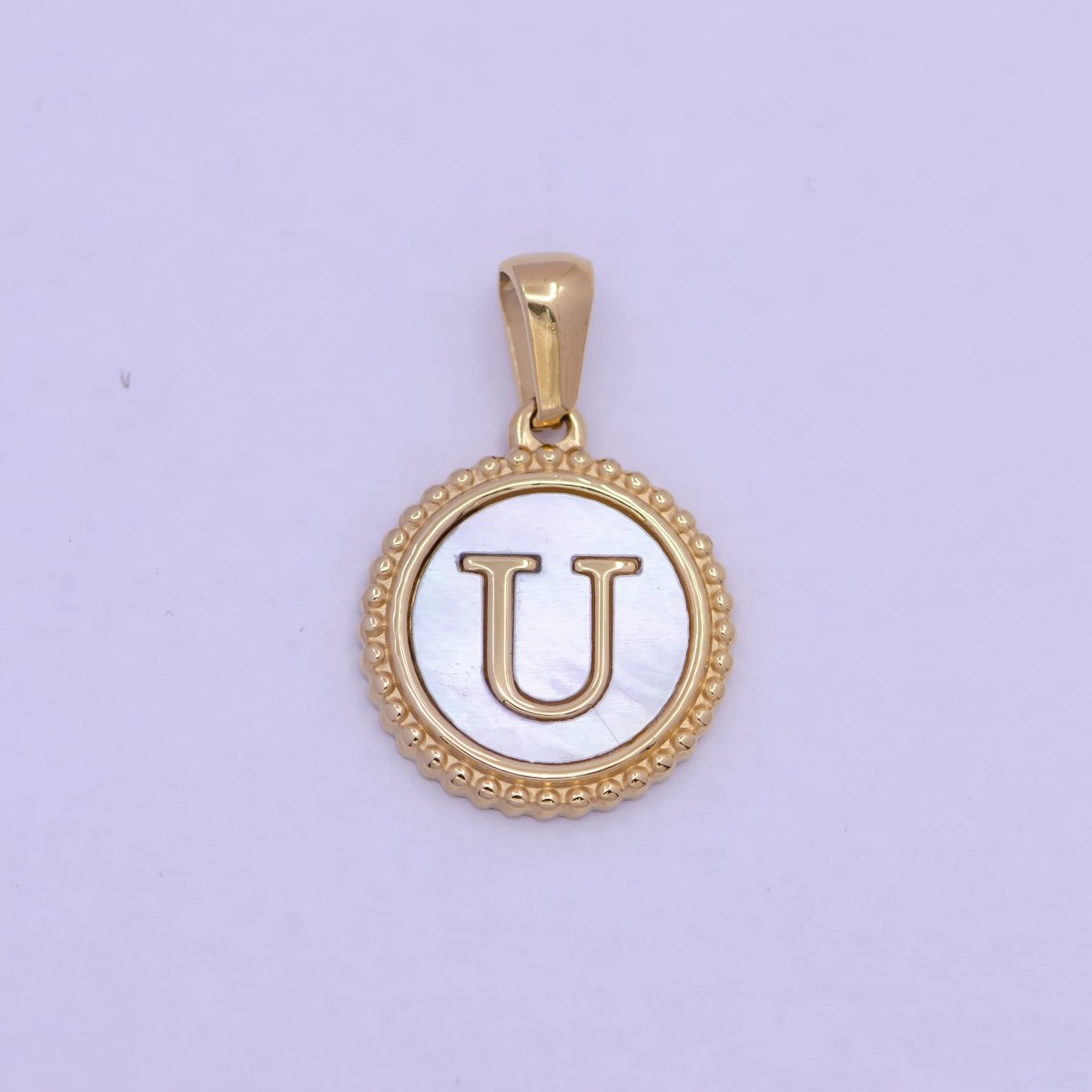Gold Initial Letter Necklace Pendant Alphabet Charm Shell Pearl Letter Minimalist Jewelry Supply Coin Pendant for Necklace Bracelet A-888-A-900