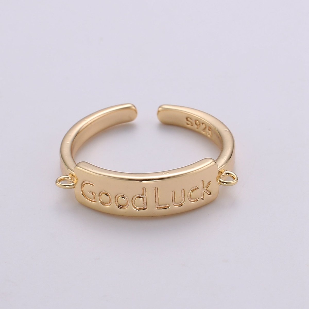 Gold Inspirational ring, GOOD LUCK ring, Word Open Adjustable Ring Valentine Gift graduation gift, lucky jewelry gift, gift for her R-176