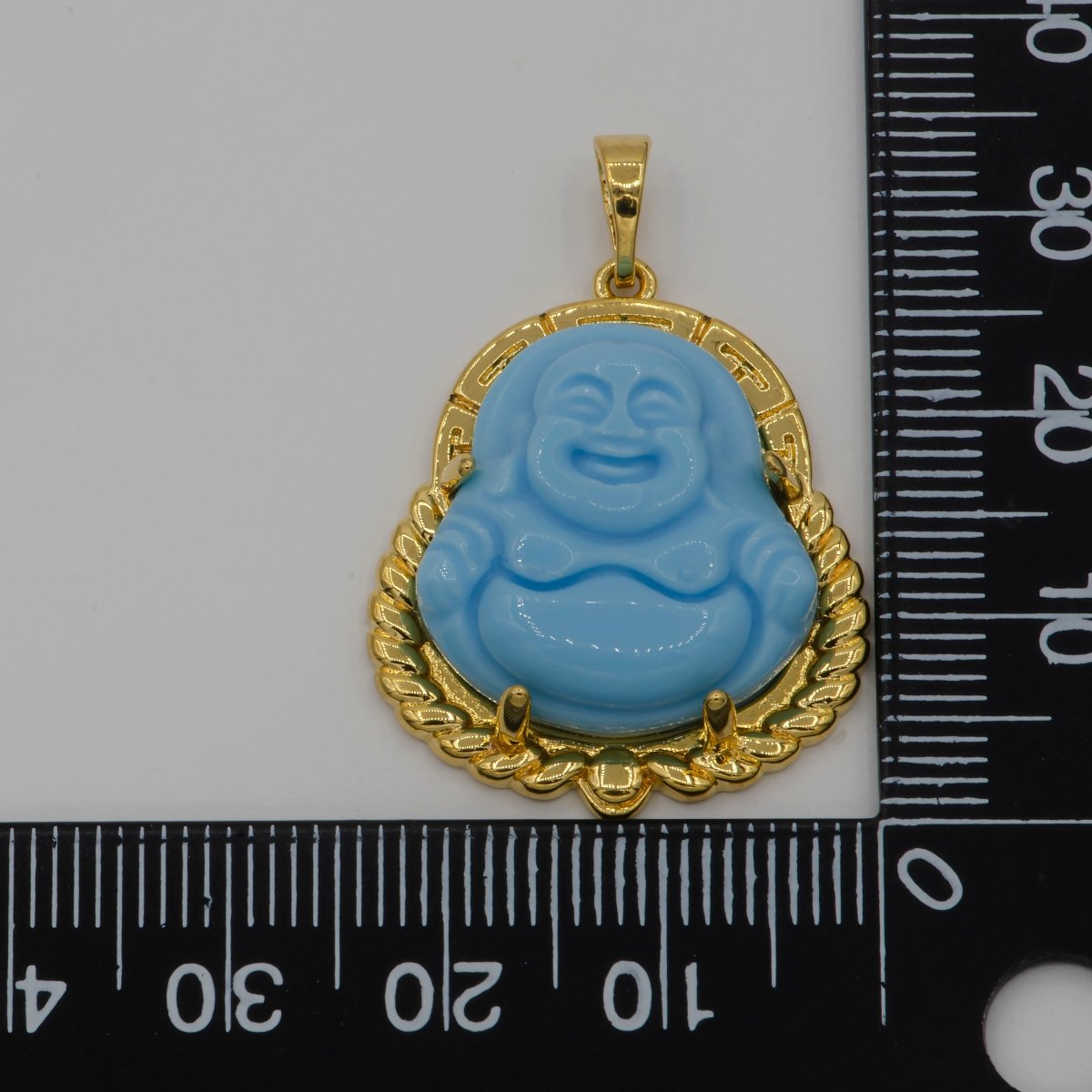 Gold Jade Buddha Baby Blue Malay Jade Buddha Jade Gold Filled Pendant O-236