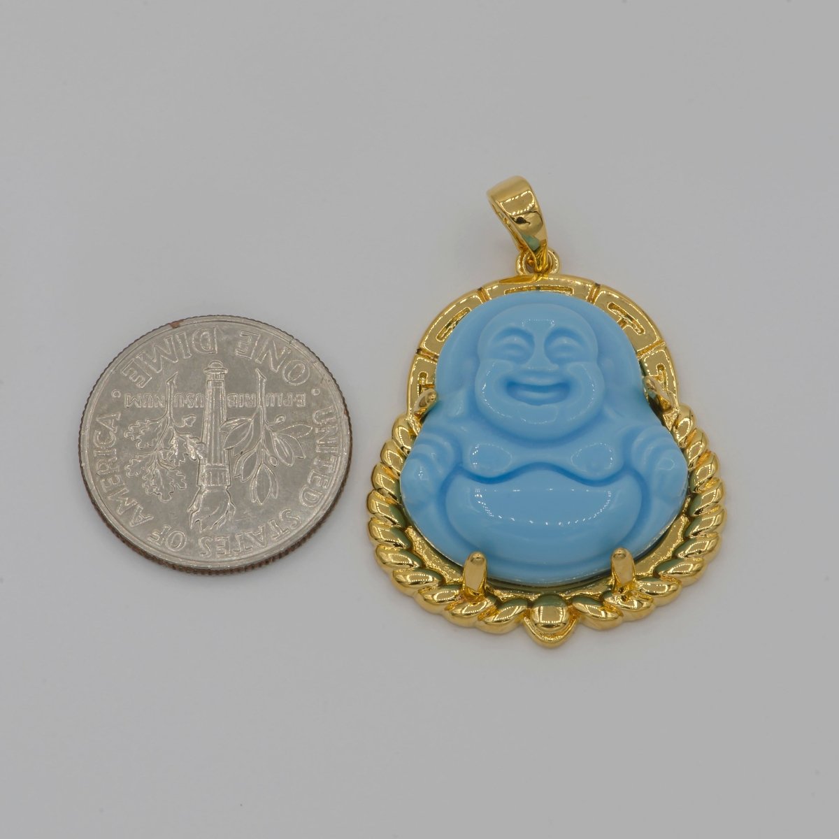 Gold Jade Buddha Baby Blue Malay Jade Buddha Jade Gold Filled Pendant O-236