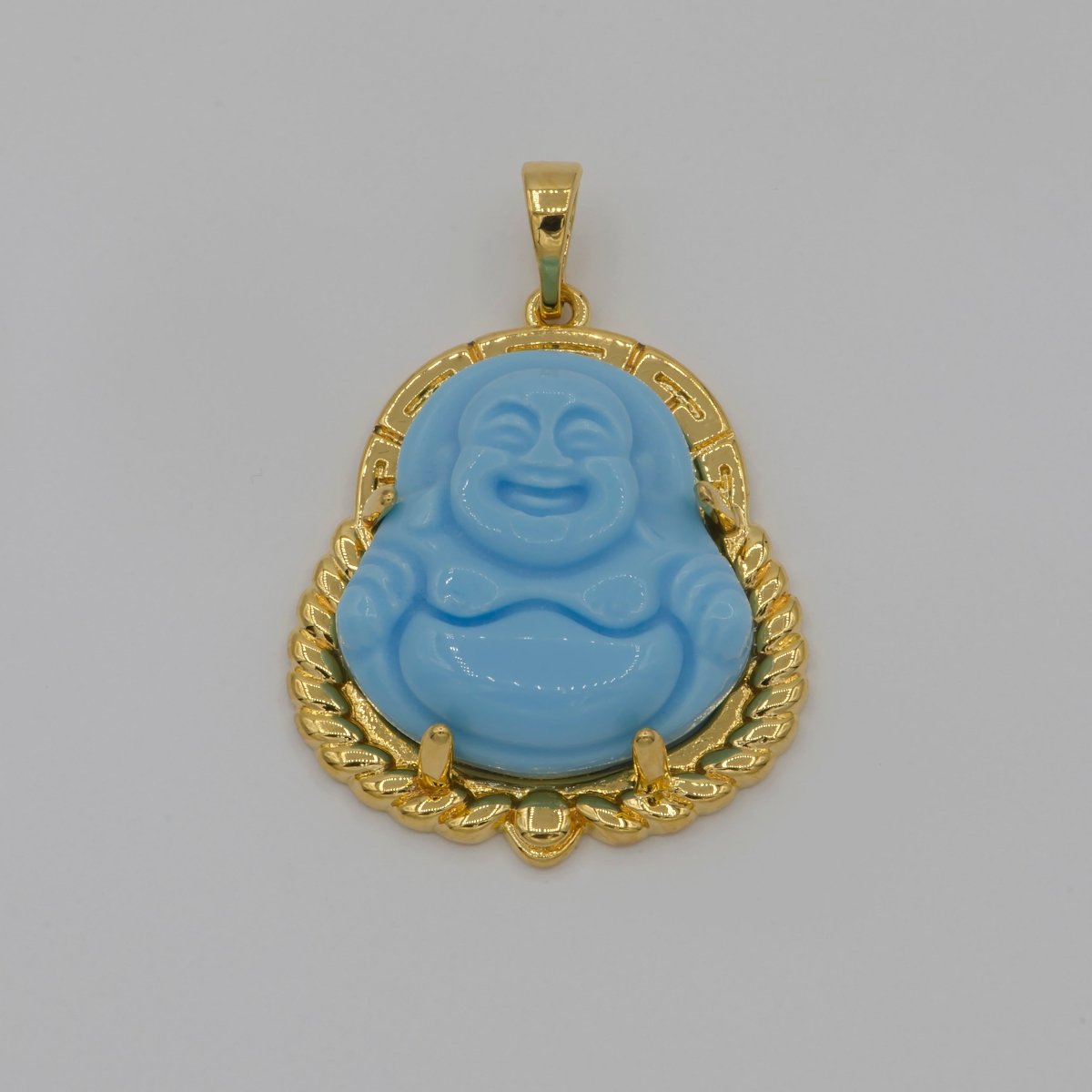 Gold Jade Buddha Baby Blue Malay Jade Buddha Jade Gold Filled Pendant O-236