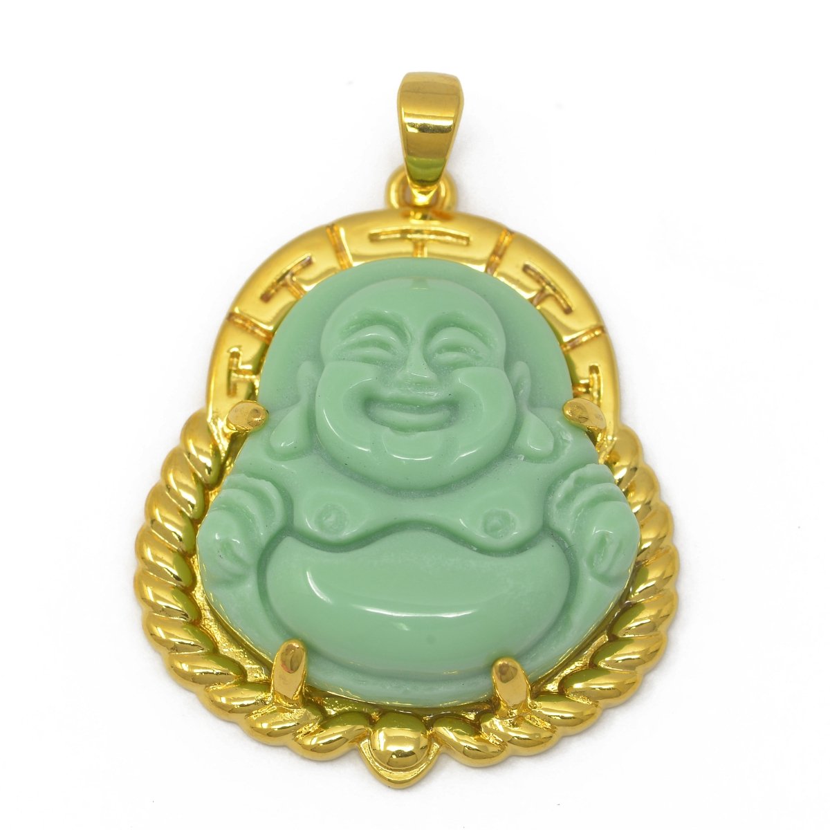 Gold Jade Buddha Pendant Fern Green Natural Stone Buddha Jade Gold Filled Pendant O-237
