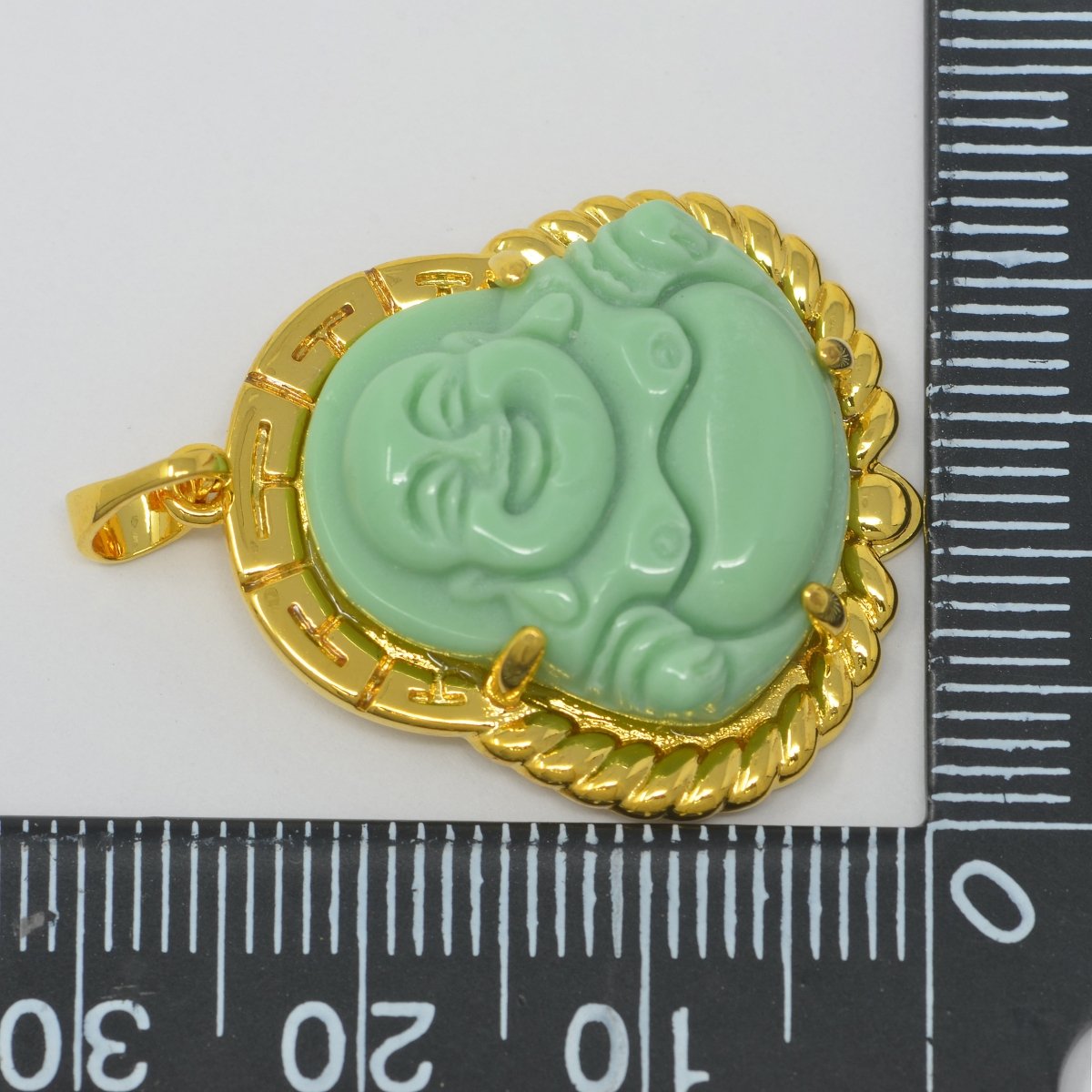 Gold Jade Buddha Pendant Fern Green Natural Stone Buddha Jade Gold Filled Pendant O-237