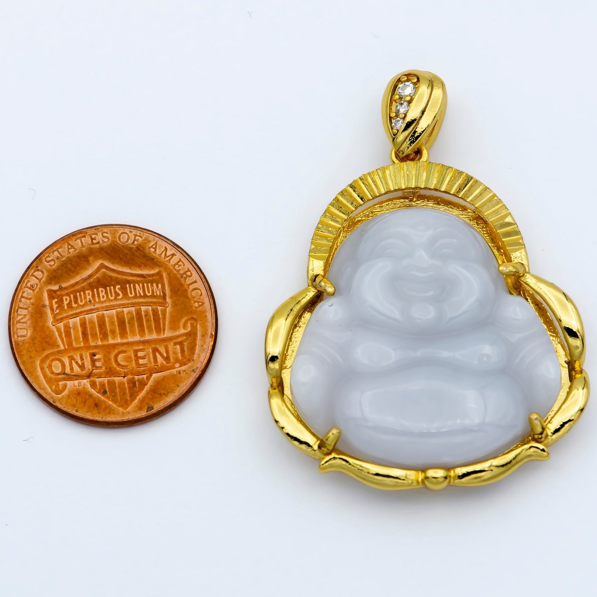 Gold Jade Buddha Pendant Light Grey Natural Stone Buddha Jade Gold Filled Pendant AH-326