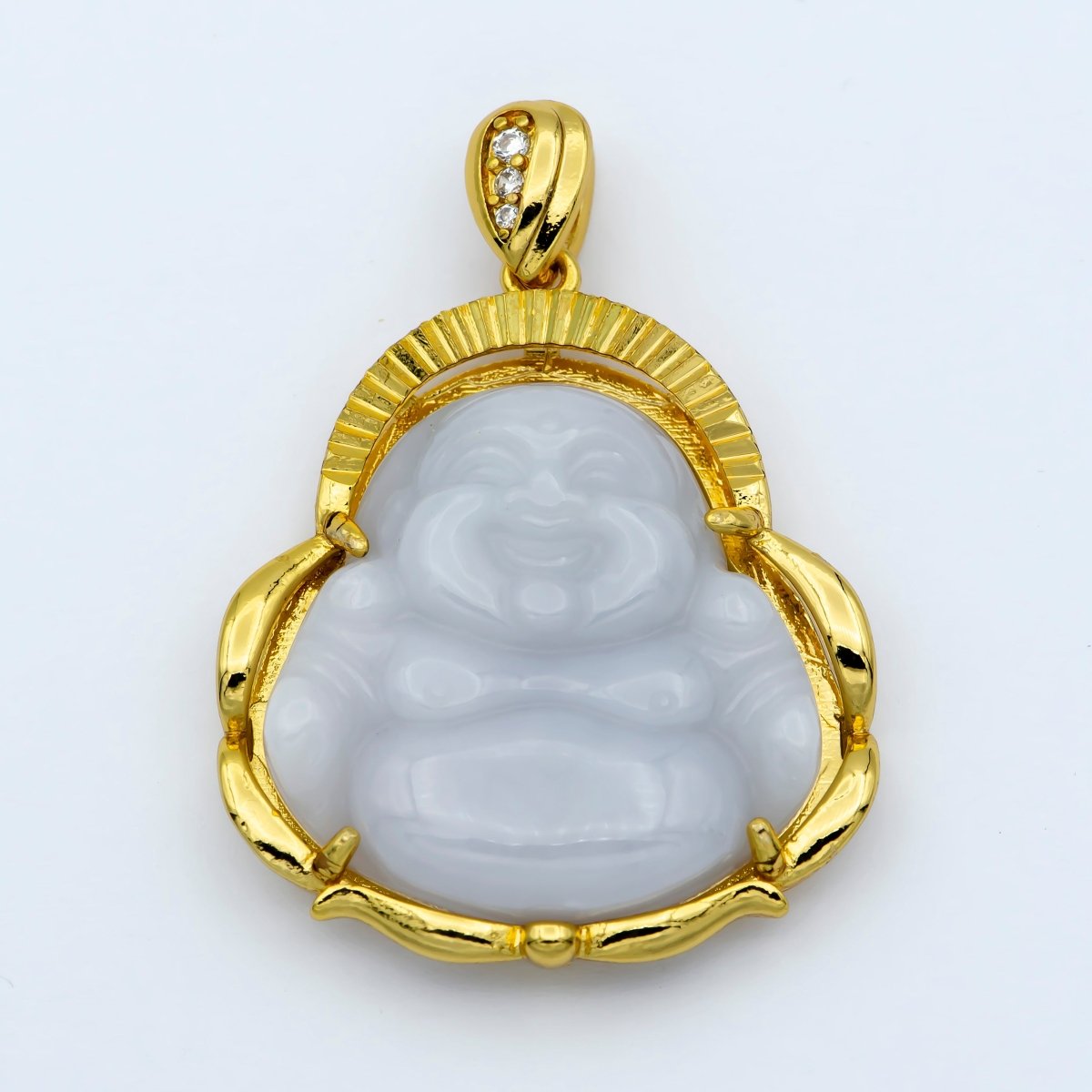 Gold Jade Buddha Pendant Light Grey Natural Stone Buddha Jade Gold Filled Pendant AH-326